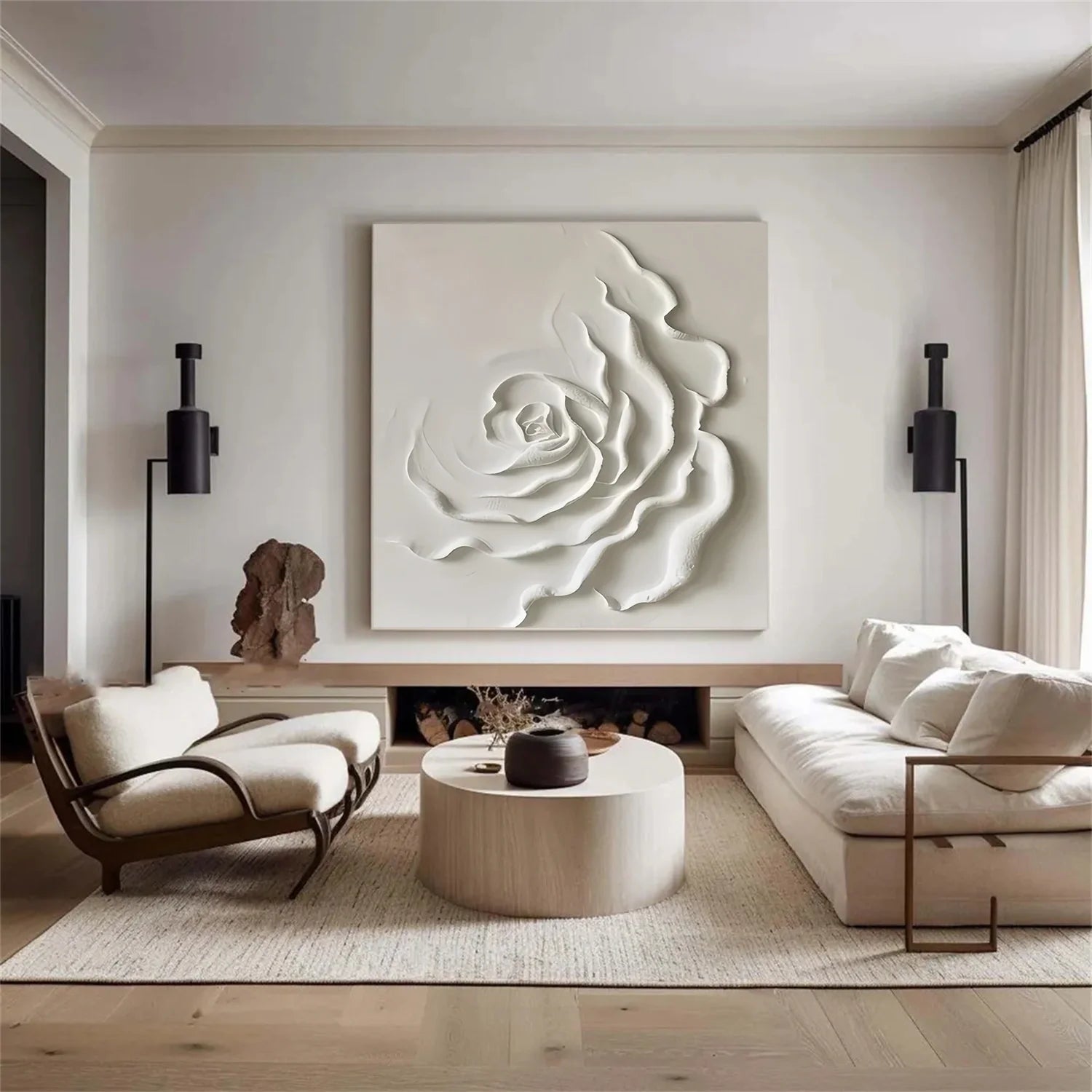 White Flower & Tree Abstract Textured Wall Art #ML135