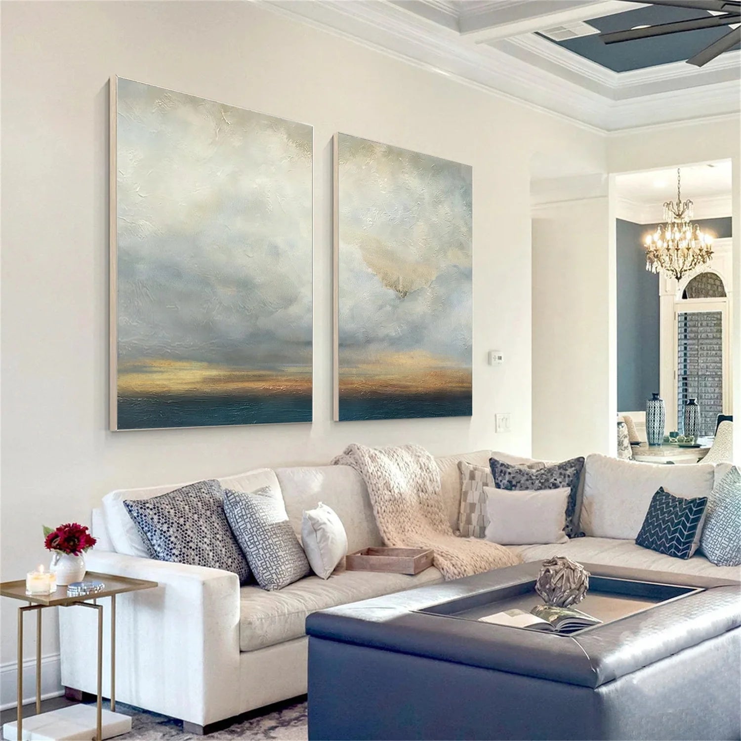 Blue and Gold Abstract Canvas Art Set of 2 #WS906