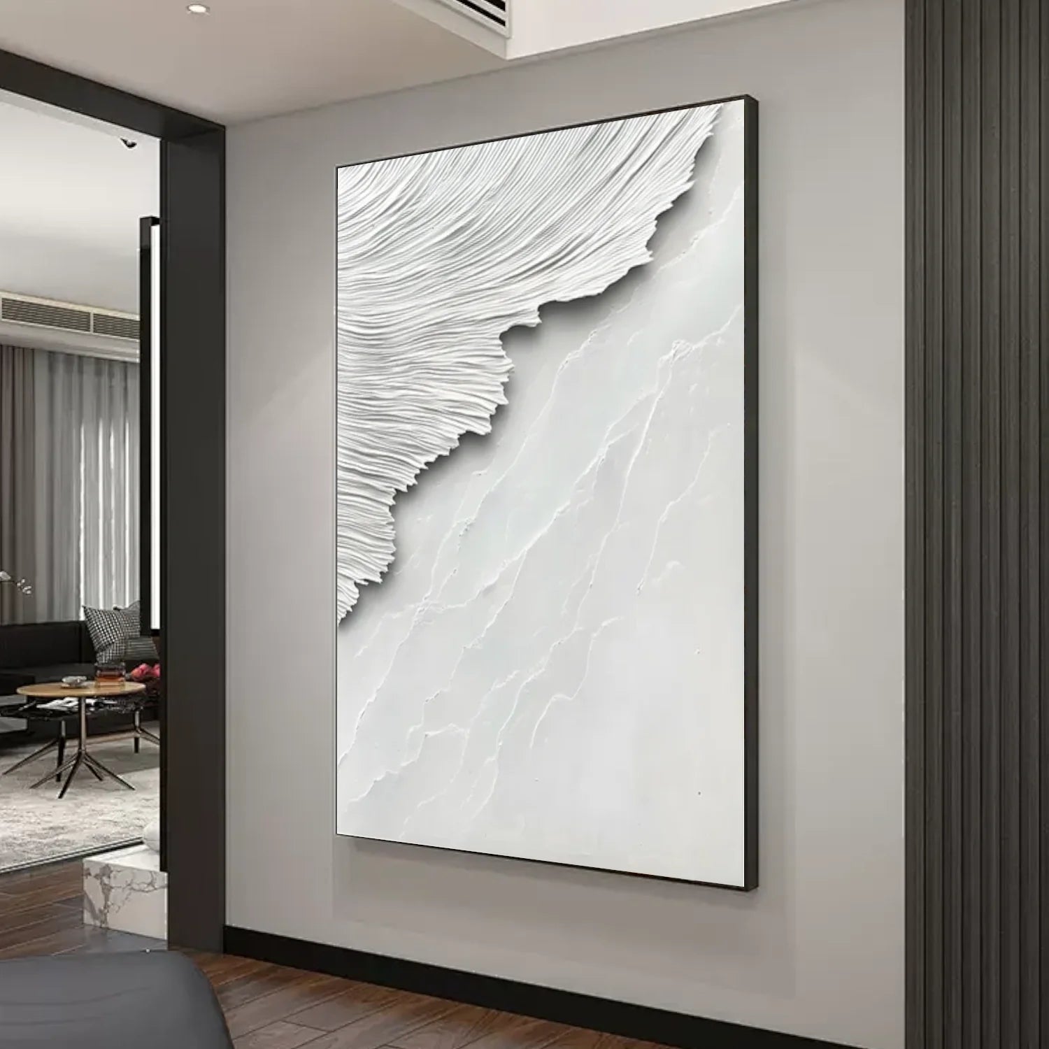 White Minimalist Textured Canvas Art #MM268