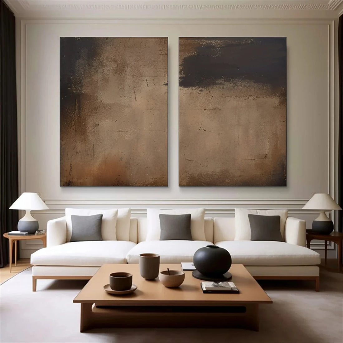 Beige and Brown Abstract Tranquility Set of 2 #WS525