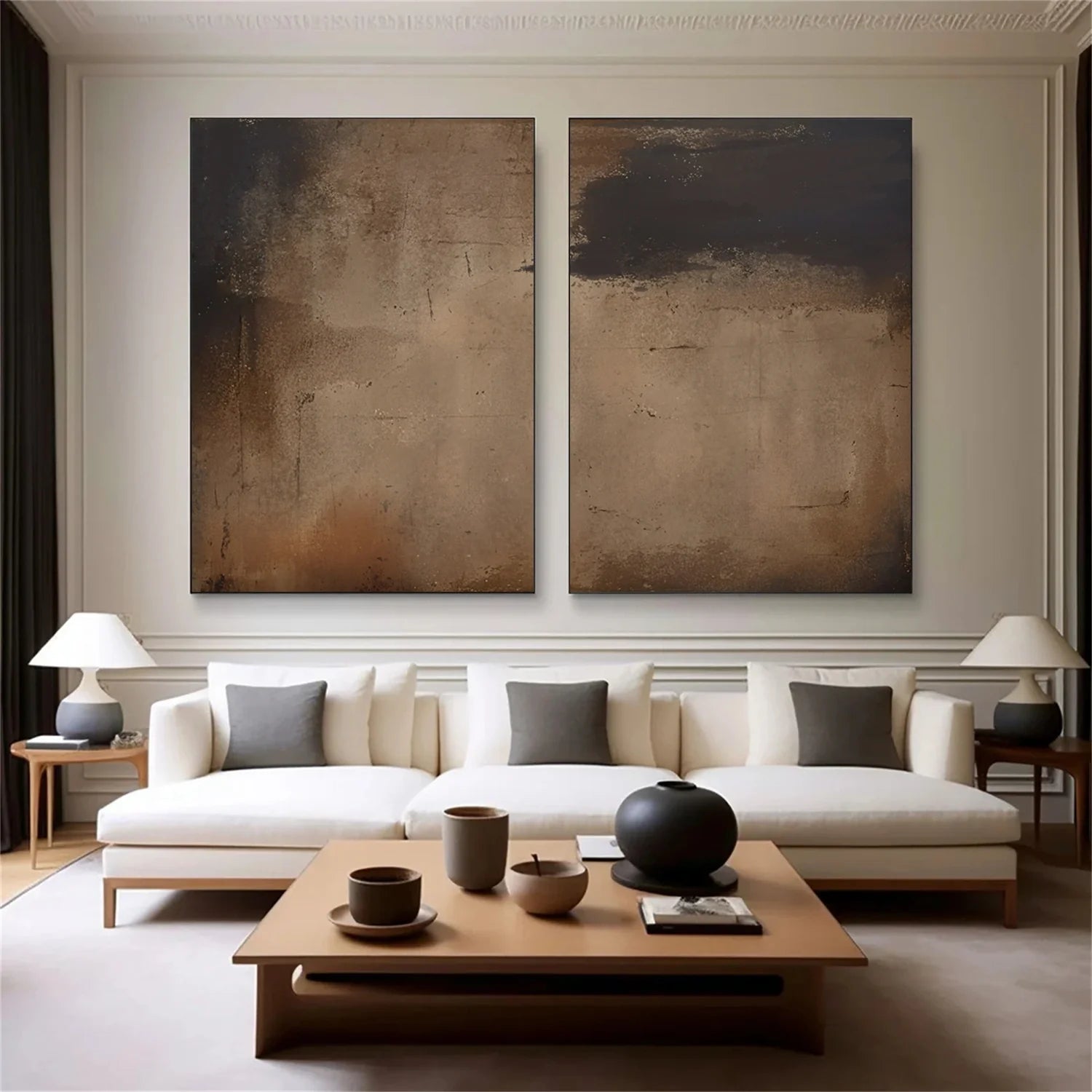 Beige and Brown Abstract Tranquility Set of 2 #WS525