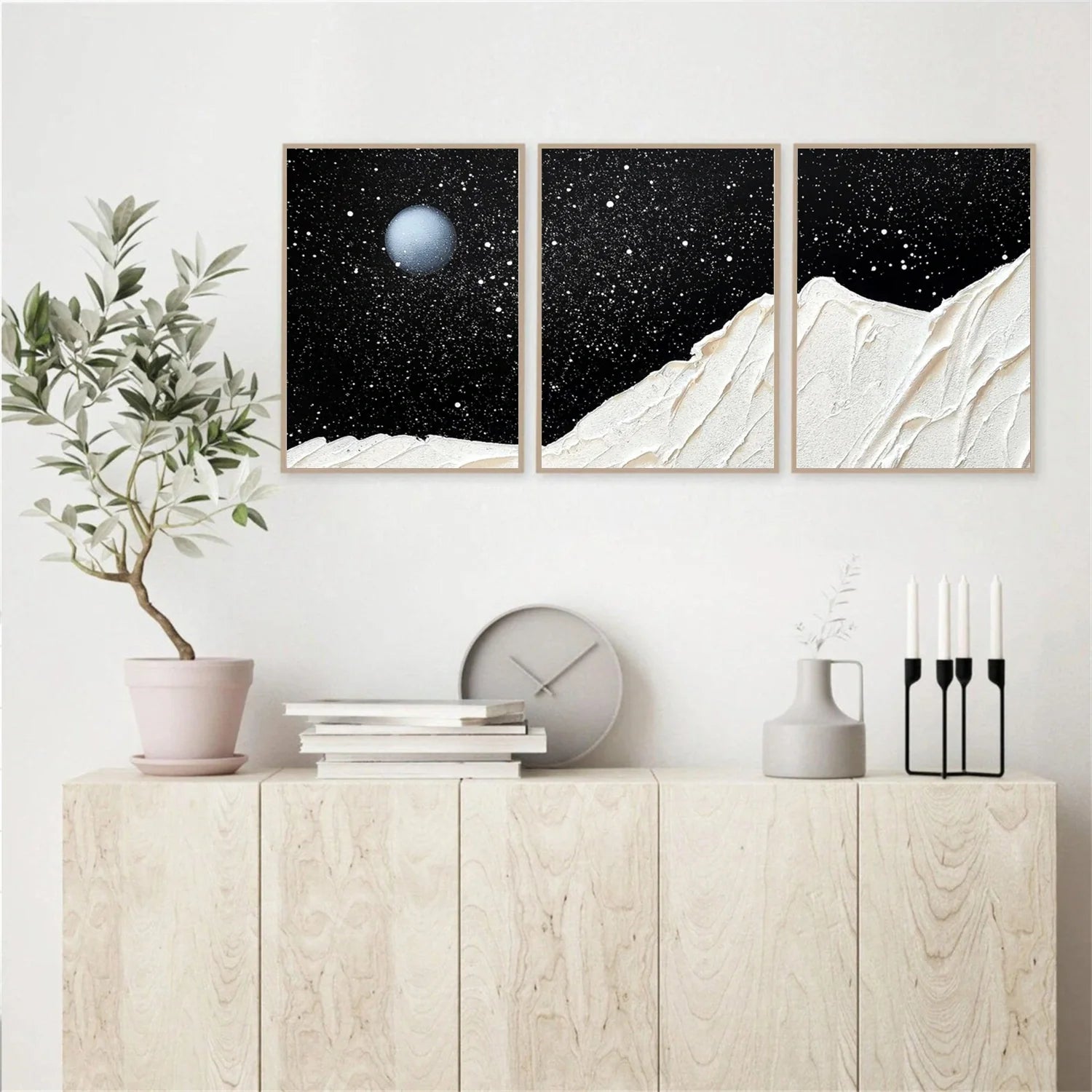 Black and White Minimalist Textured Canvas Art Set of 3 #MM269