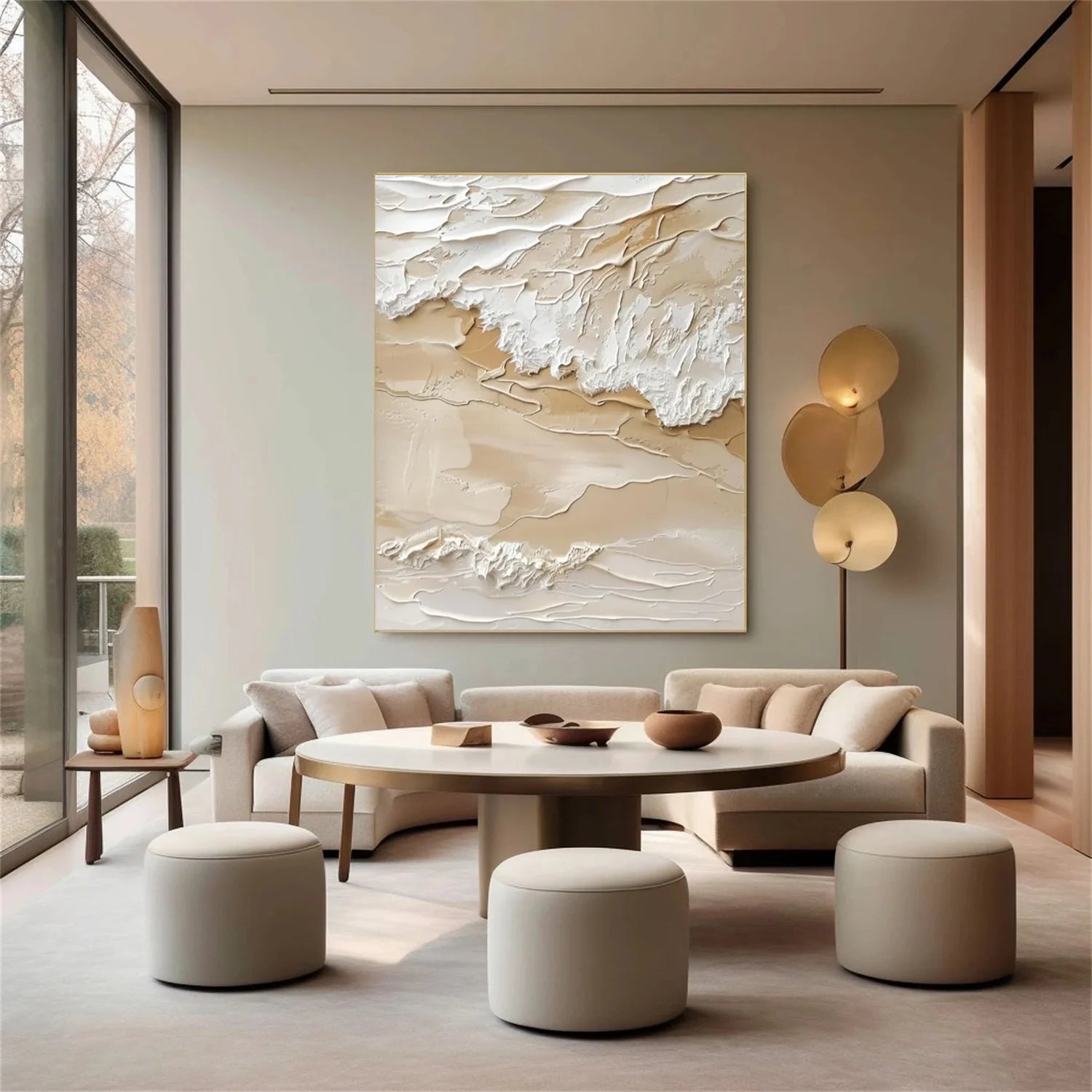 Beige and Brown Sea & Sky Abstract Textured Wall Art #MS145