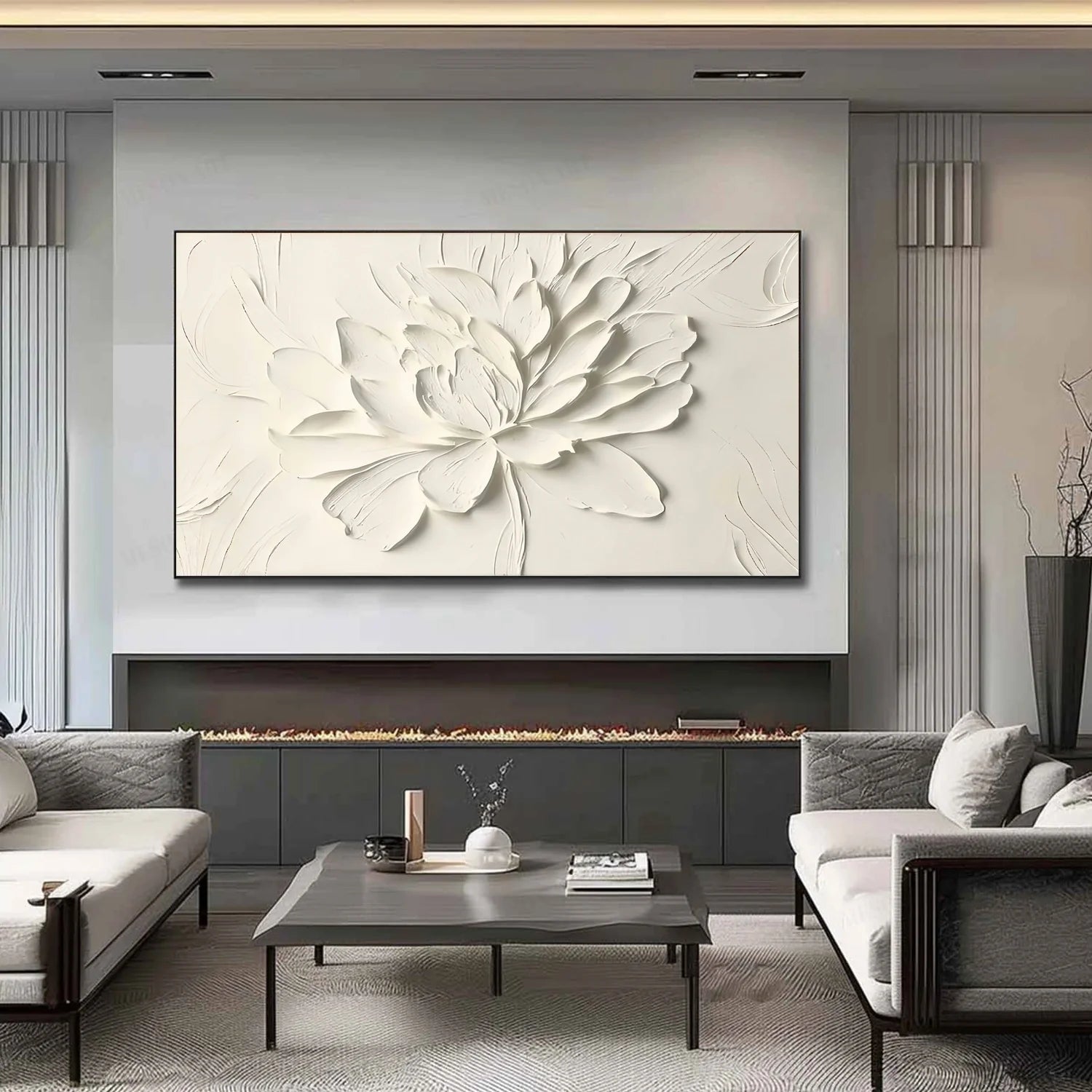 White Flower & Tree Abstract Textured Wall Art #ML138