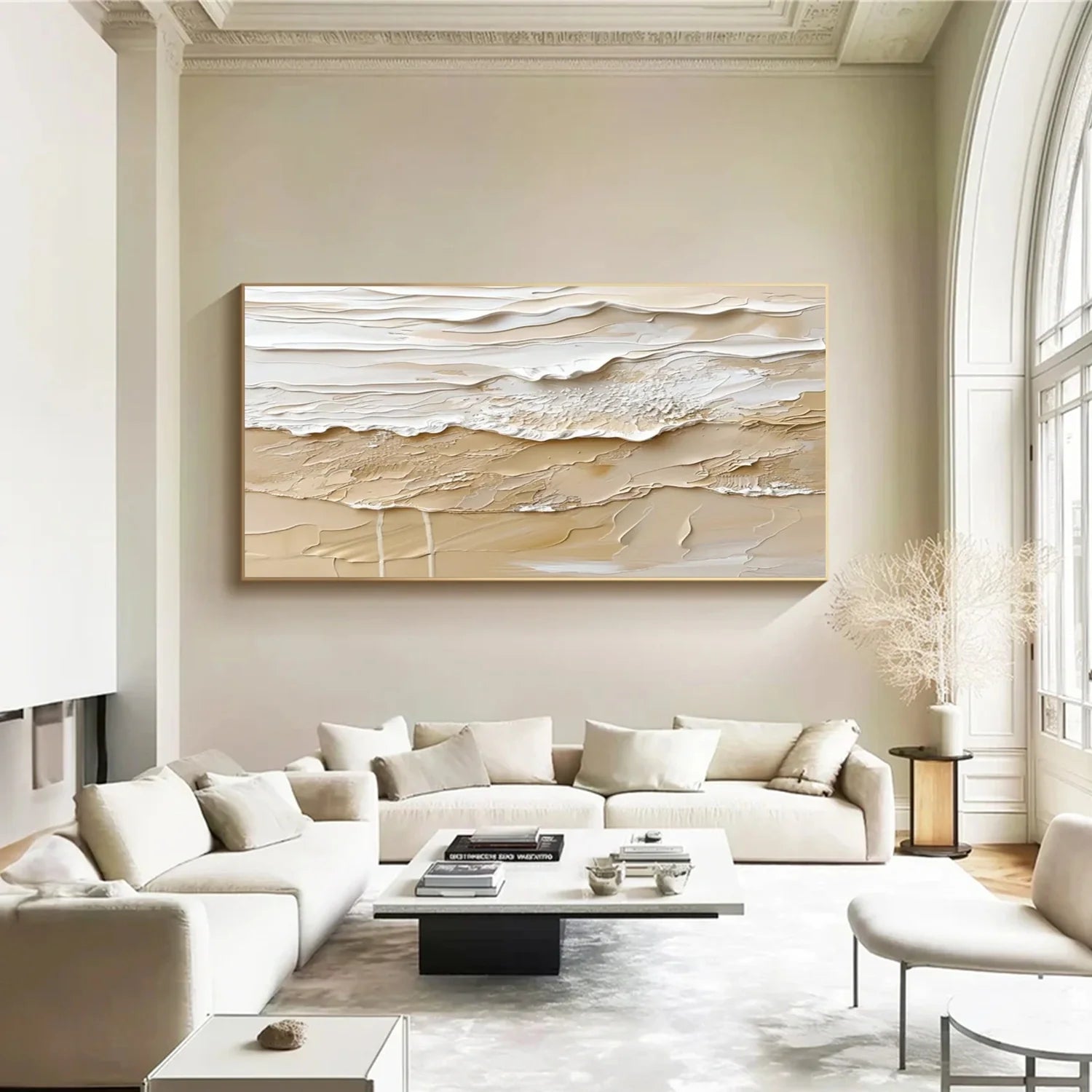 Beige and Brown Sea & Sky Abstract Textured Wall Art #MS139
