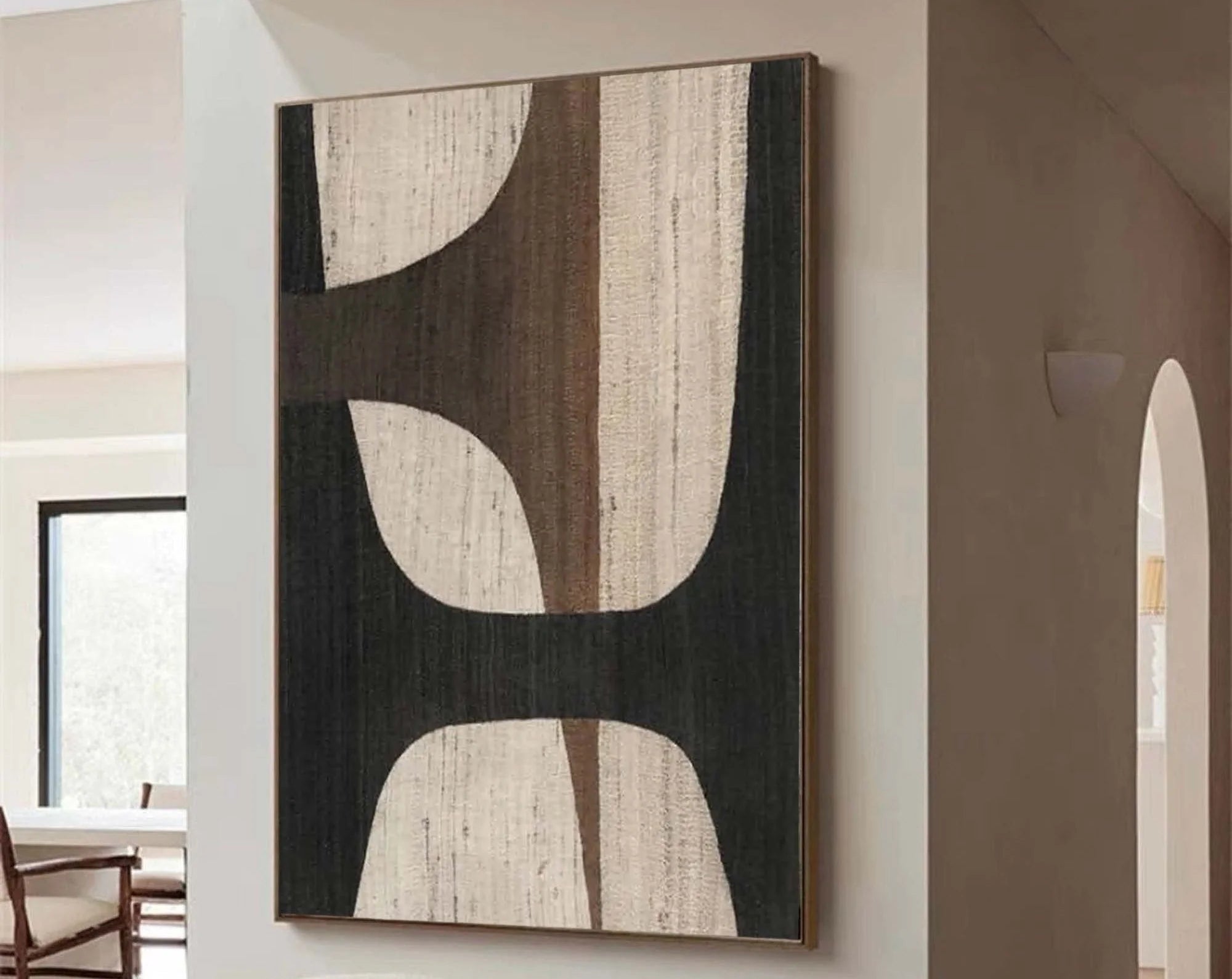 Oversize Large Wabi Sabi Abstract Painting on Canvas Minimalistic Wall Art, Black and Beige #WS018