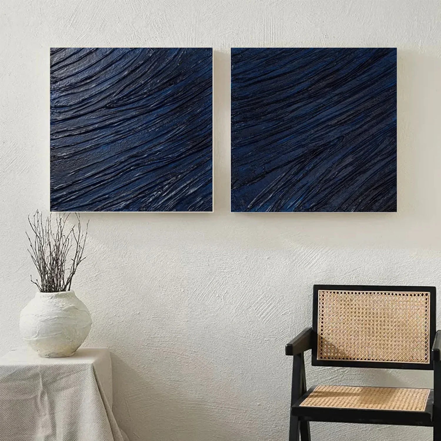 Blue Minimalist Textured Canvas Art Set of 2 #MZ104