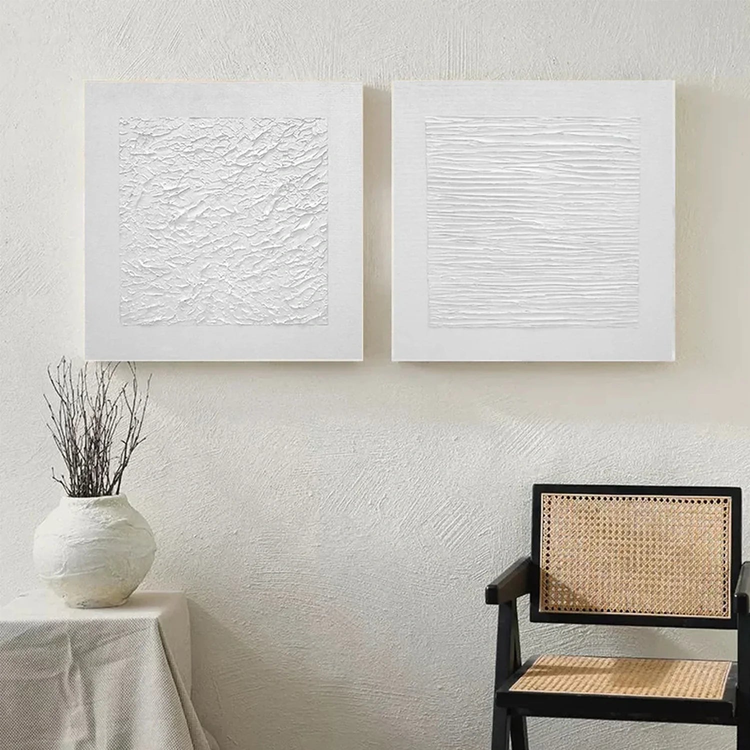 White Minimalist Textured Canvas Art Set of 2 #MZ106