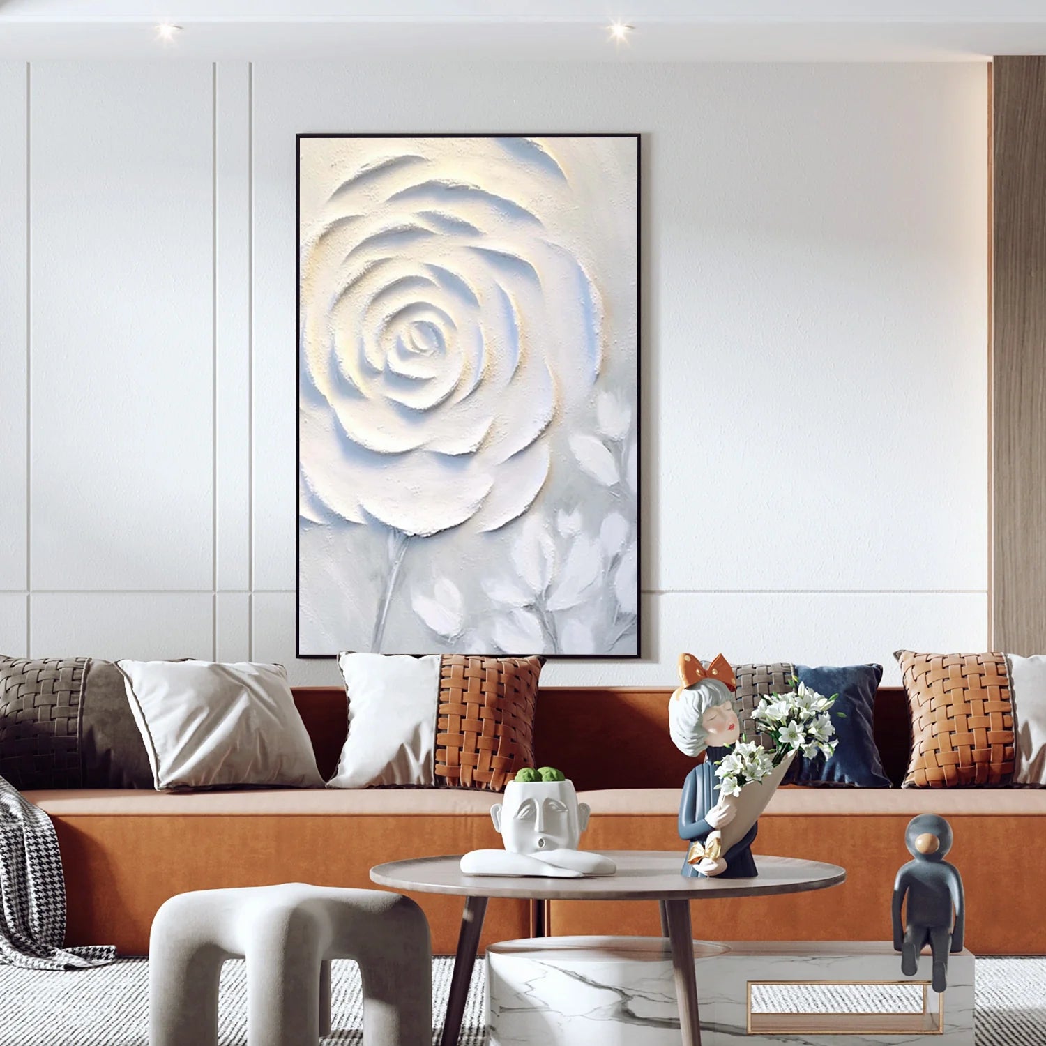 White Flower & Tree Abstract Textured Wall Art #ML139
