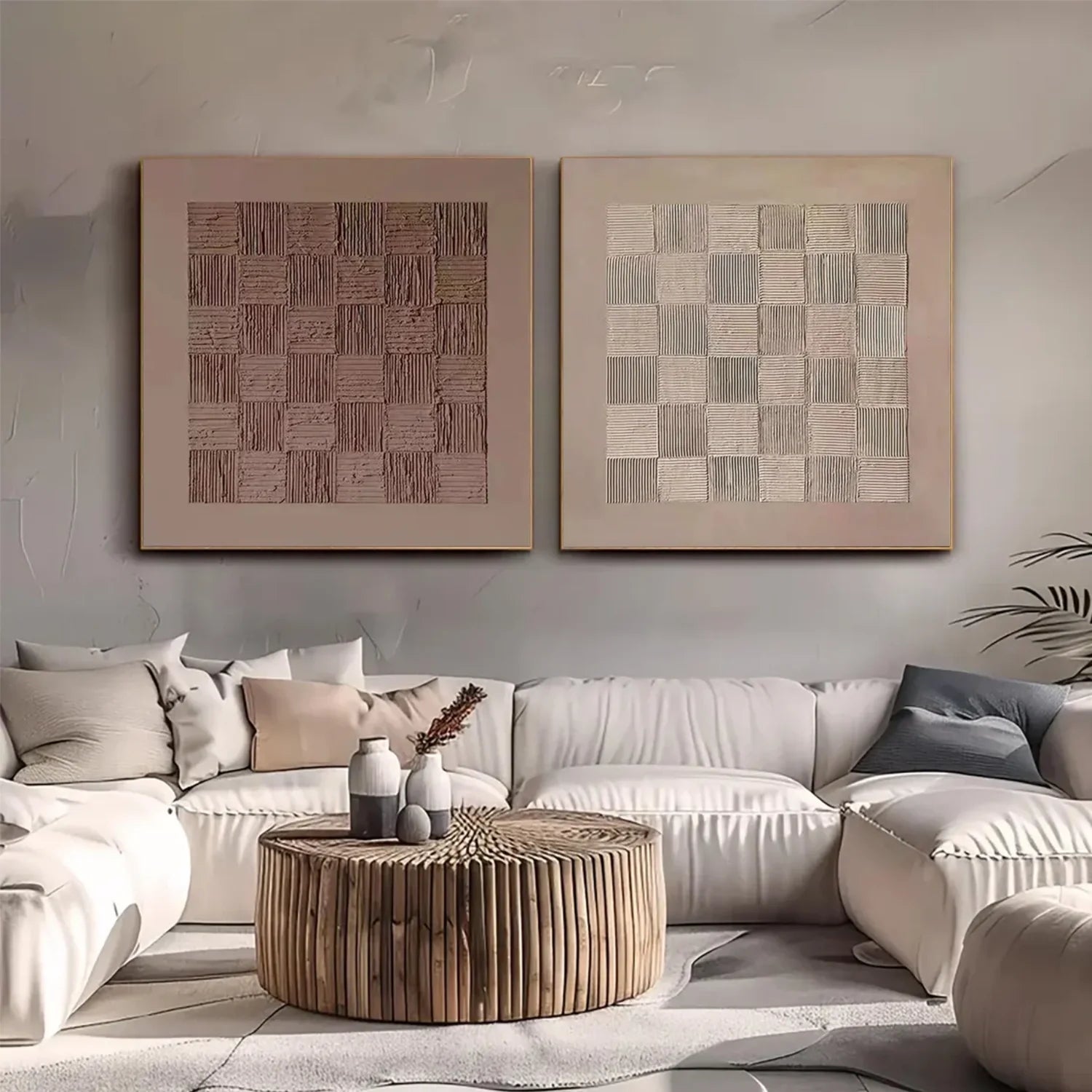 Beige and Brown Wabi Sabi Textured Canvas Art Set of 2 #WS638