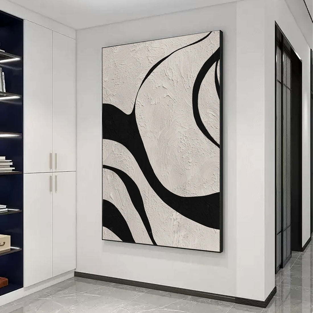 Beige & Black Abstract Textured Painting #WS456