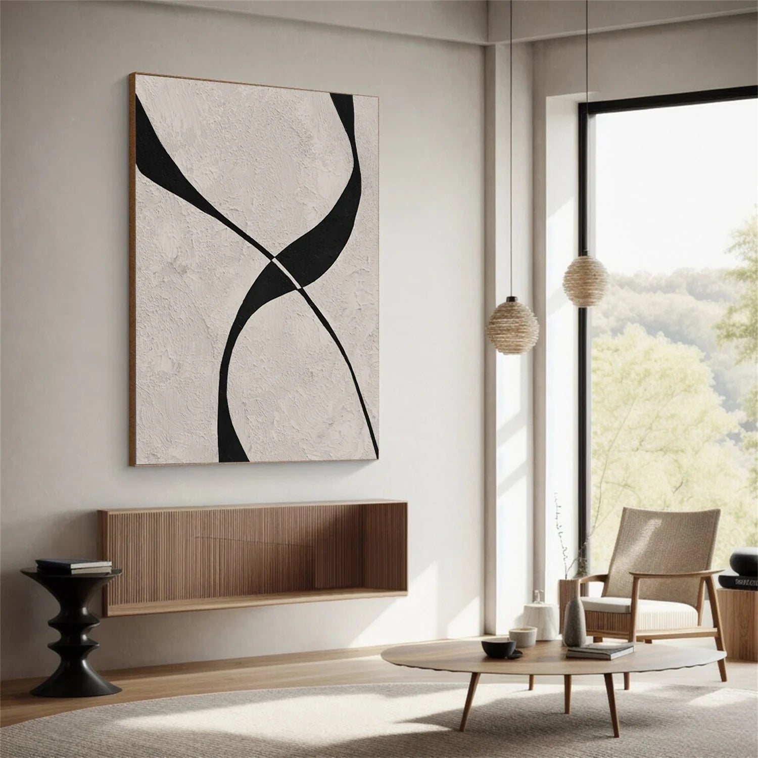 Beige & Black Abstract Textured Painting #WS478
