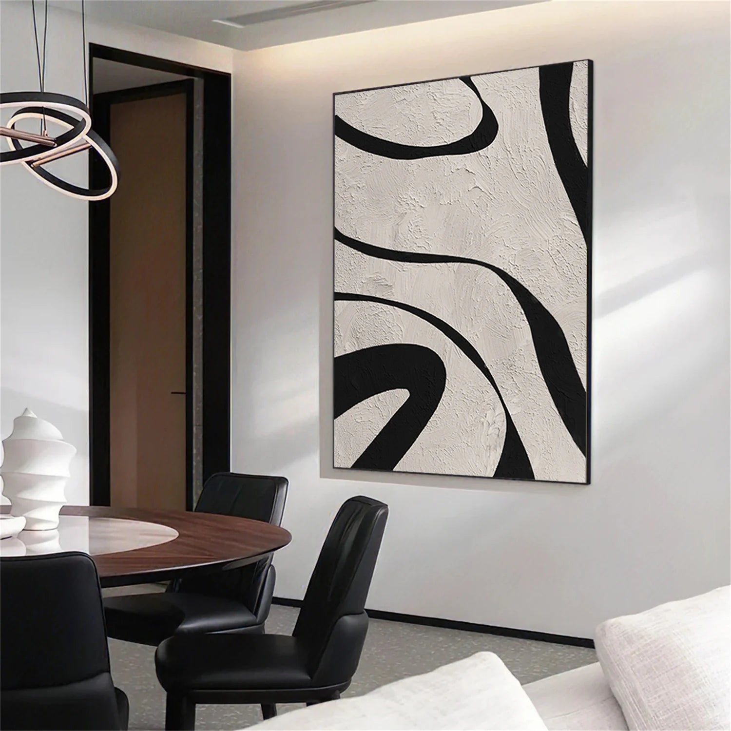 Beige & Black Abstract Textured Painting #WS477