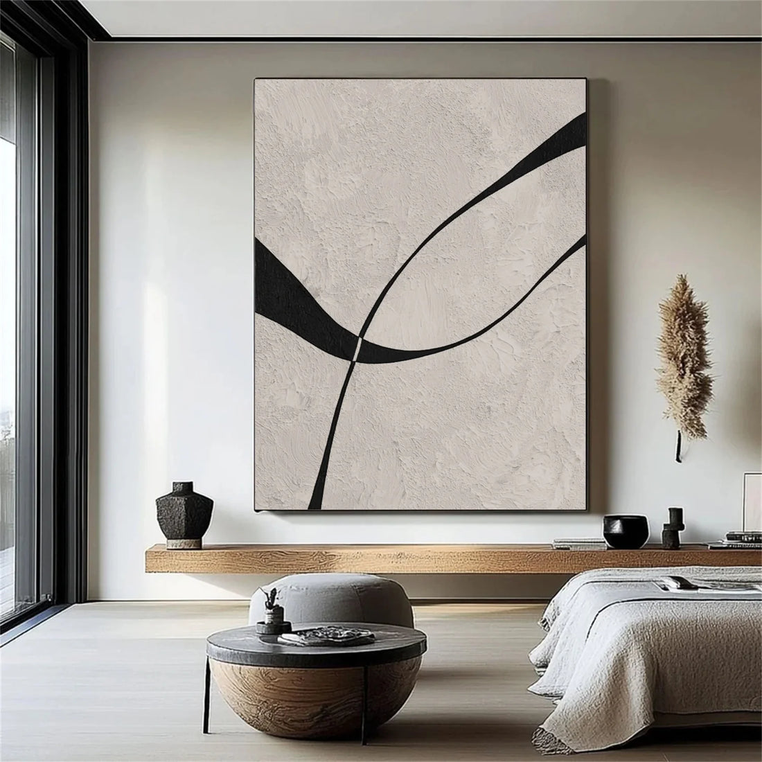 Beige & Black Abstract Textured Painting #WS479