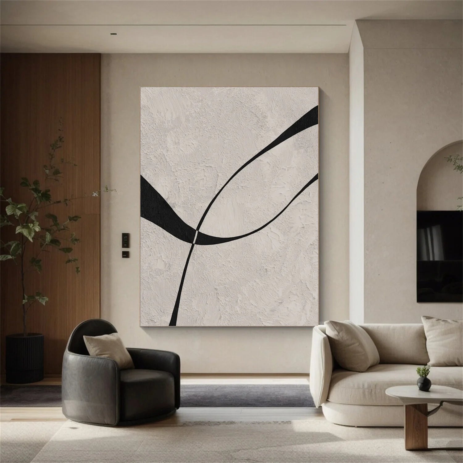 Beige & Black Abstract Textured Painting #WS479