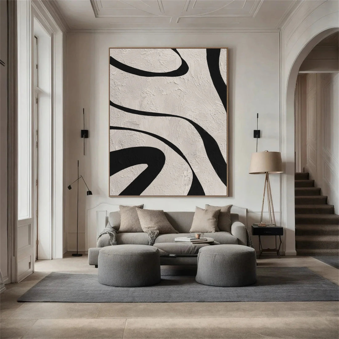 Beige & Black Abstract Textured Painting #WS477