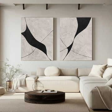Beige & Black Abstract Textured Painting Set of 2 #WS462