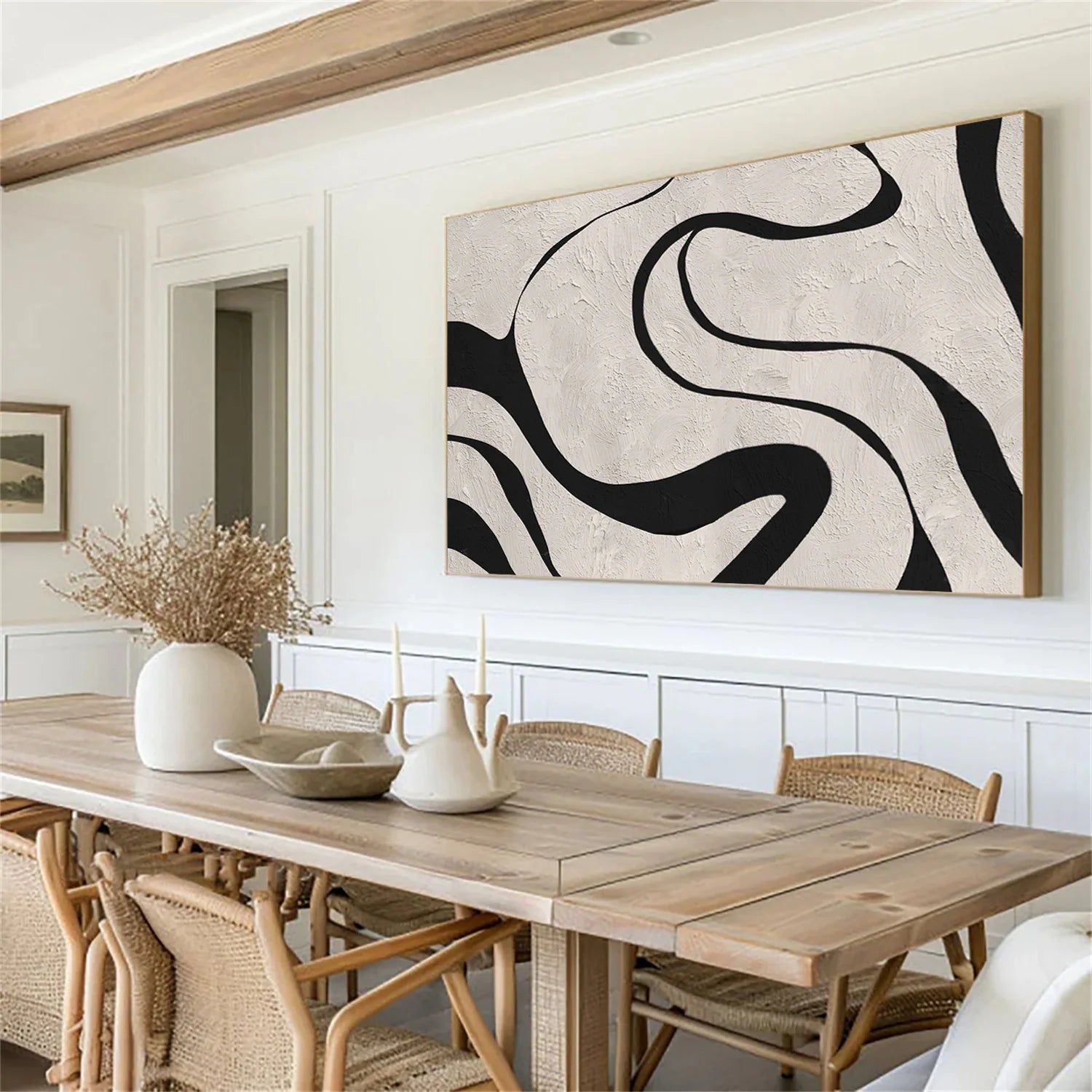 Beige & Black Abstract Textured Painting #WS480