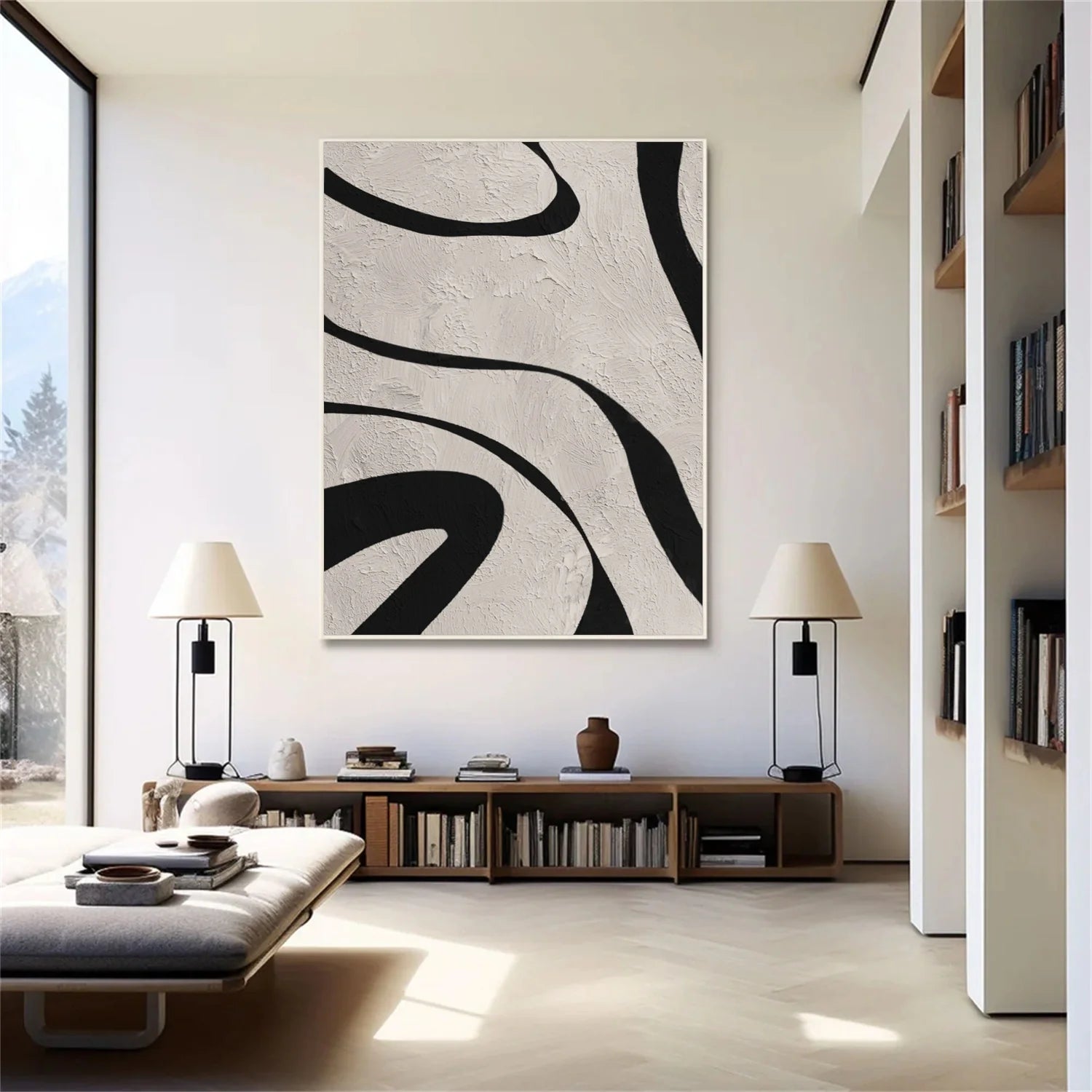Beige & Black Abstract Textured Painting #WS477