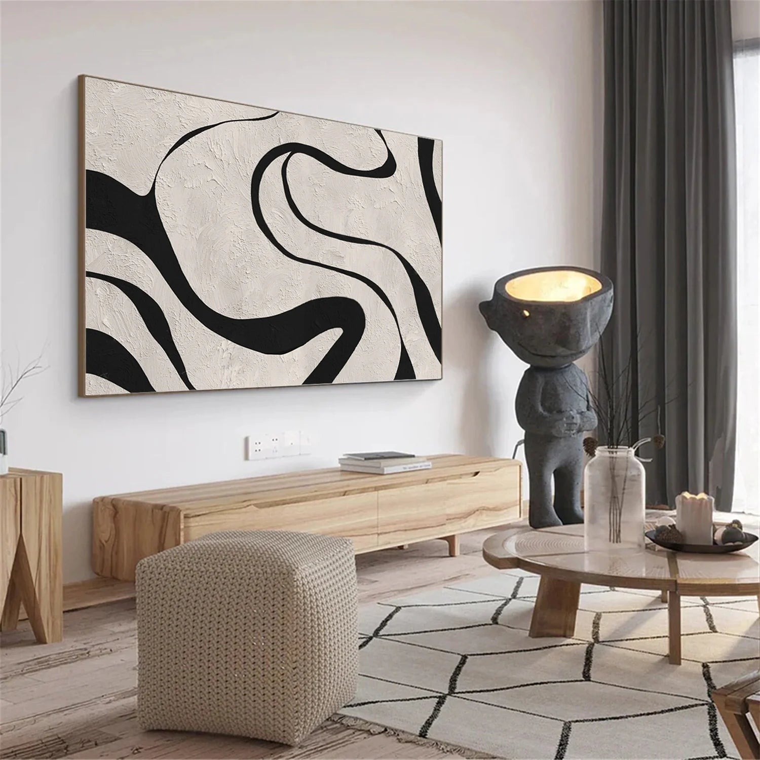Beige & Black Abstract Textured Painting #WS480
