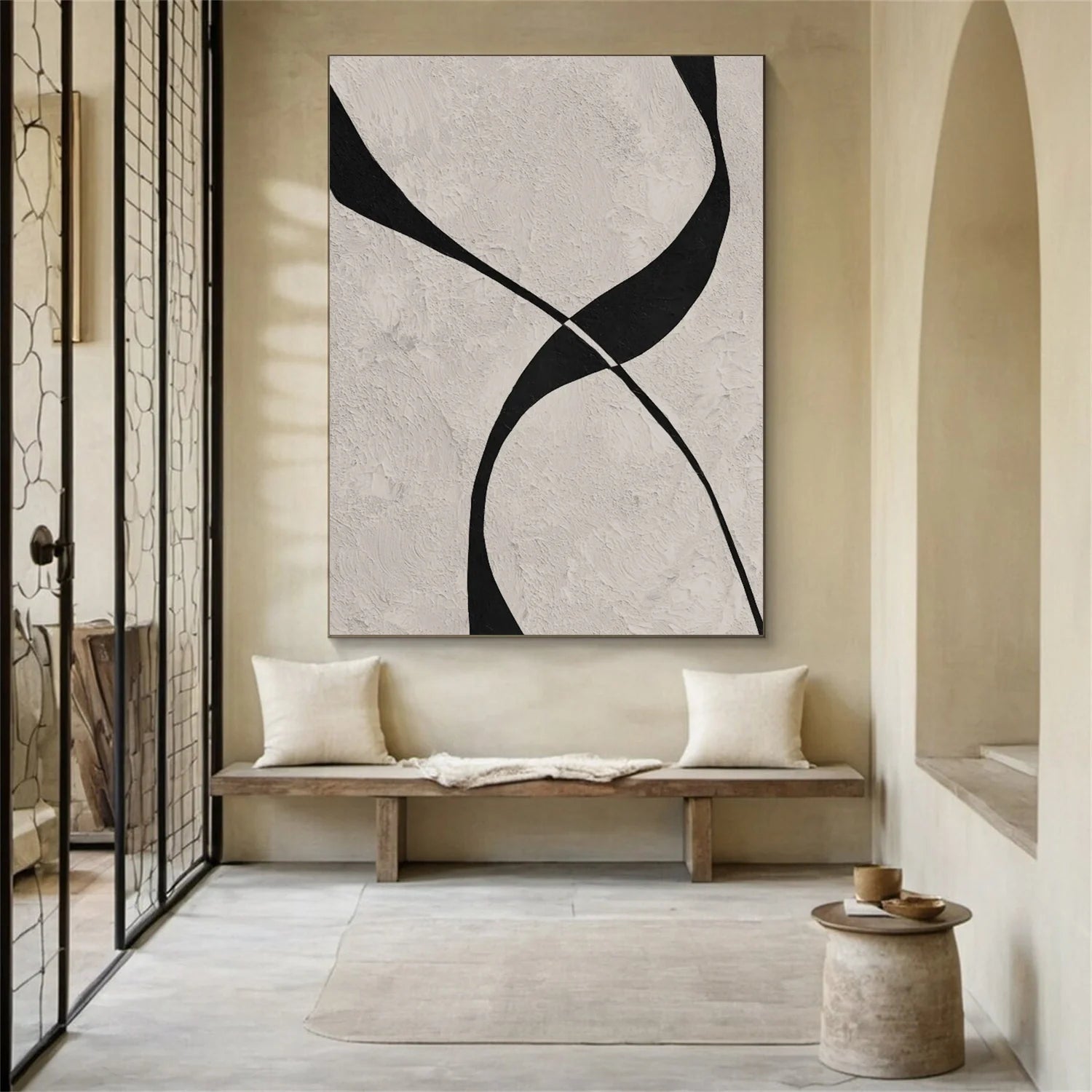 Beige & Black Abstract Textured Painting #WS478