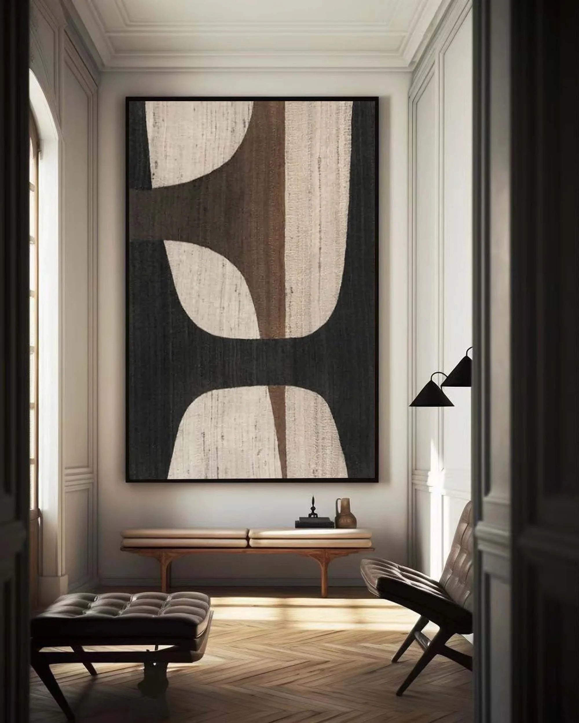 Oversize Large Wabi Sabi Abstract Painting on Canvas Minimalistic Wall Art, Black and Beige #WS018
