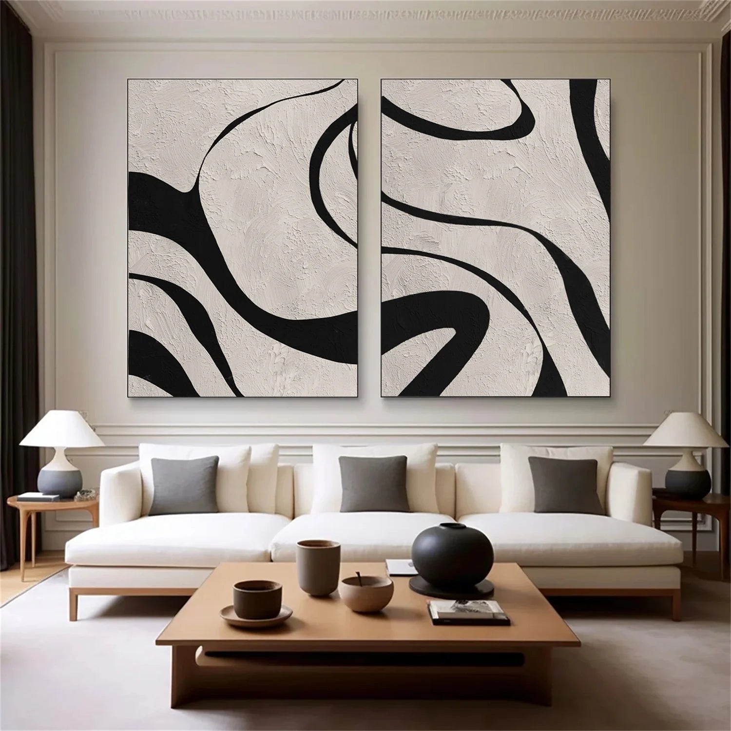 Beige & Black Abstract Textured Painting Set of 2 #WS463