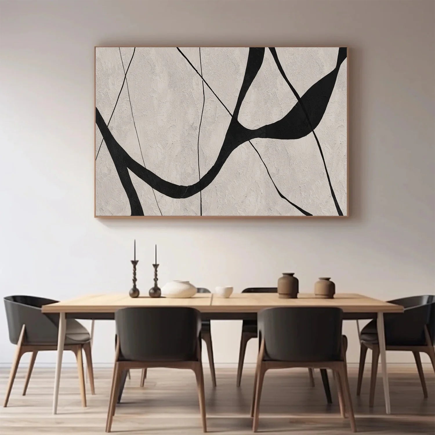 Beige & Black Abstract Textured Painting #WS461