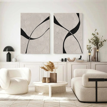 Beige & Black Abstract Textured Painting Set of 2 #WS464