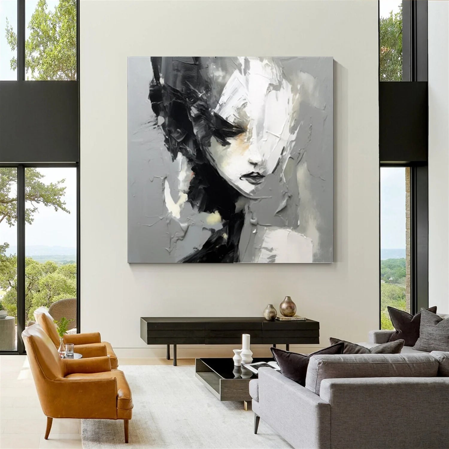 Abstract Portrait Black and White Painting #AP031