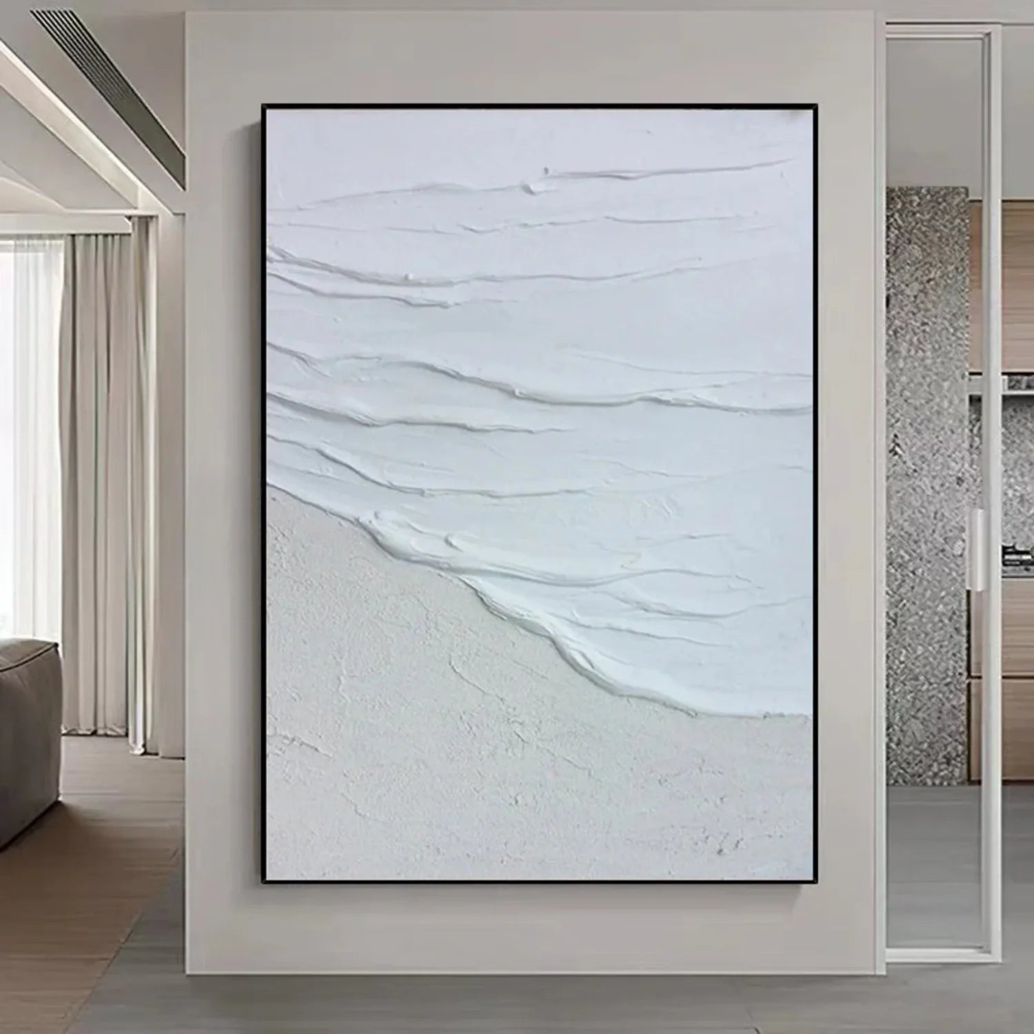 White Minimalist Textured Canvas Art #MM258