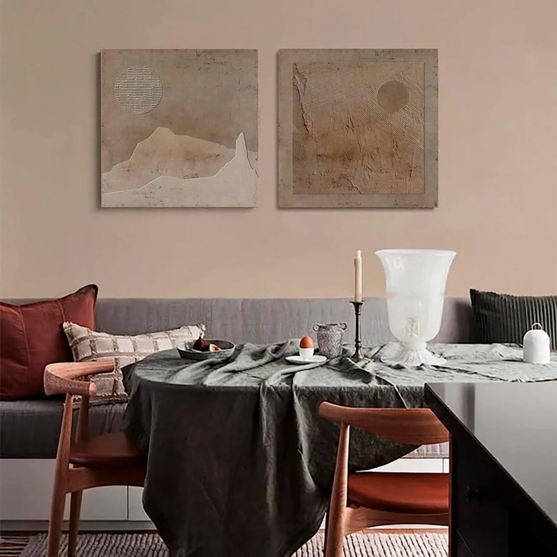 Beige and Brown Wabi Sabi Textured Canvas Art Set of 2 #WS640