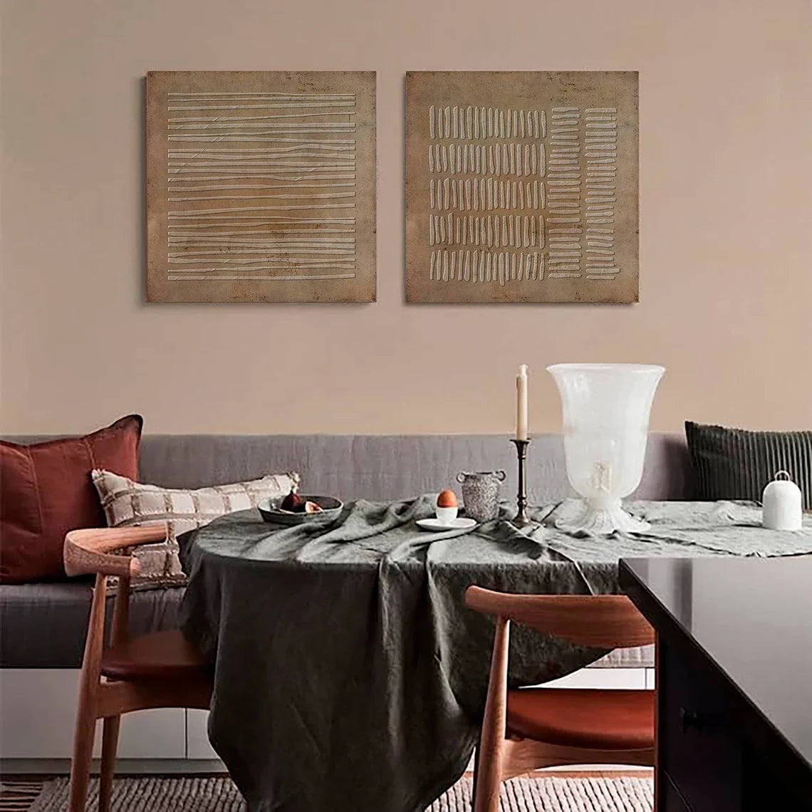 Beige and Brown Wabi Sabi Textured Canvas Art Set of 2 #WS639