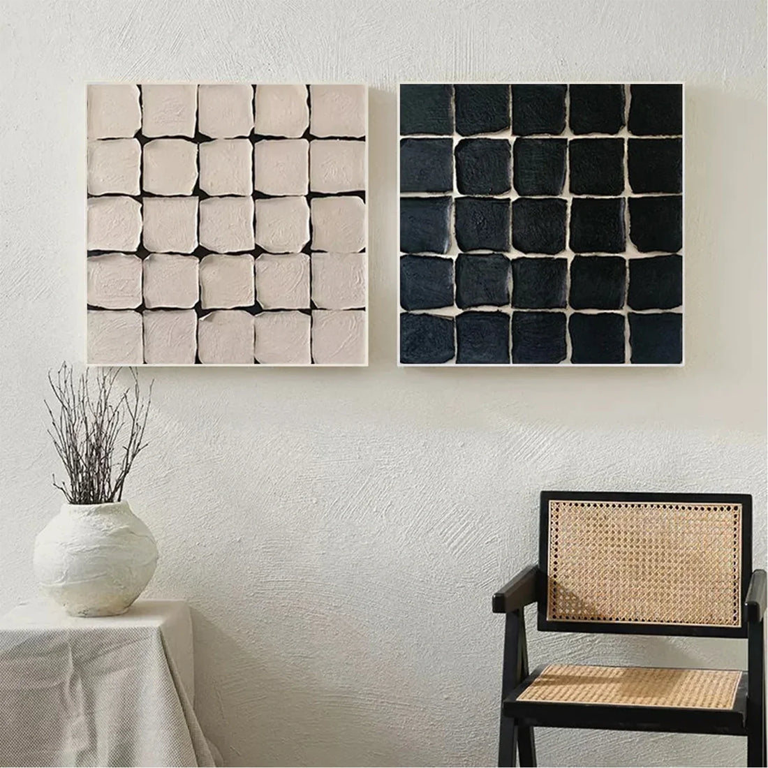 Black and Beige Minimalist Textured  Canvas Art Set of 2 #MZ100