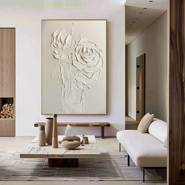 White Flower & Tree Abstract Textured Wall Art #ML128
