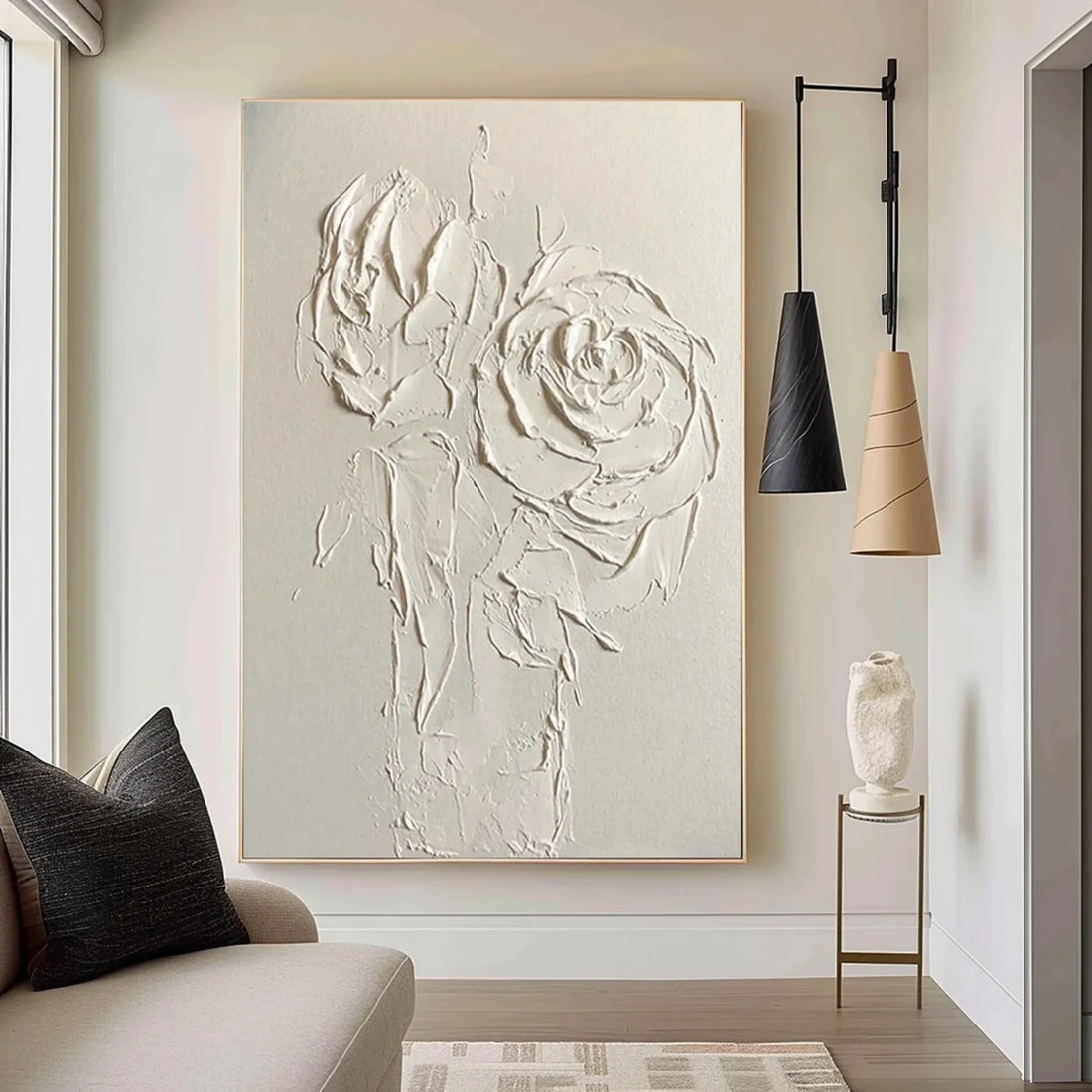White Flower & Tree Abstract Textured Wall Art #ML128