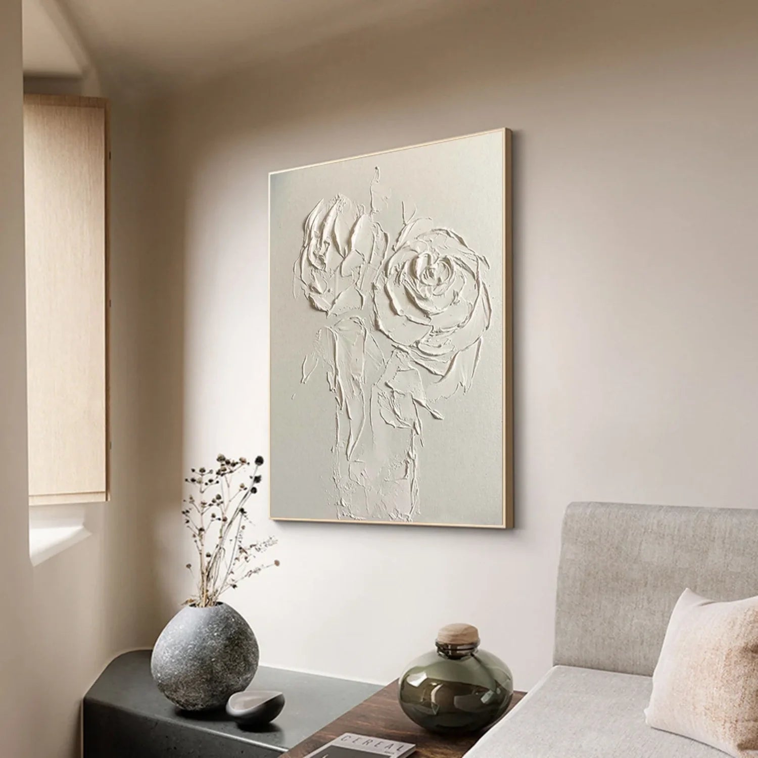 White Flower & Tree Abstract Textured Wall Art #ML128