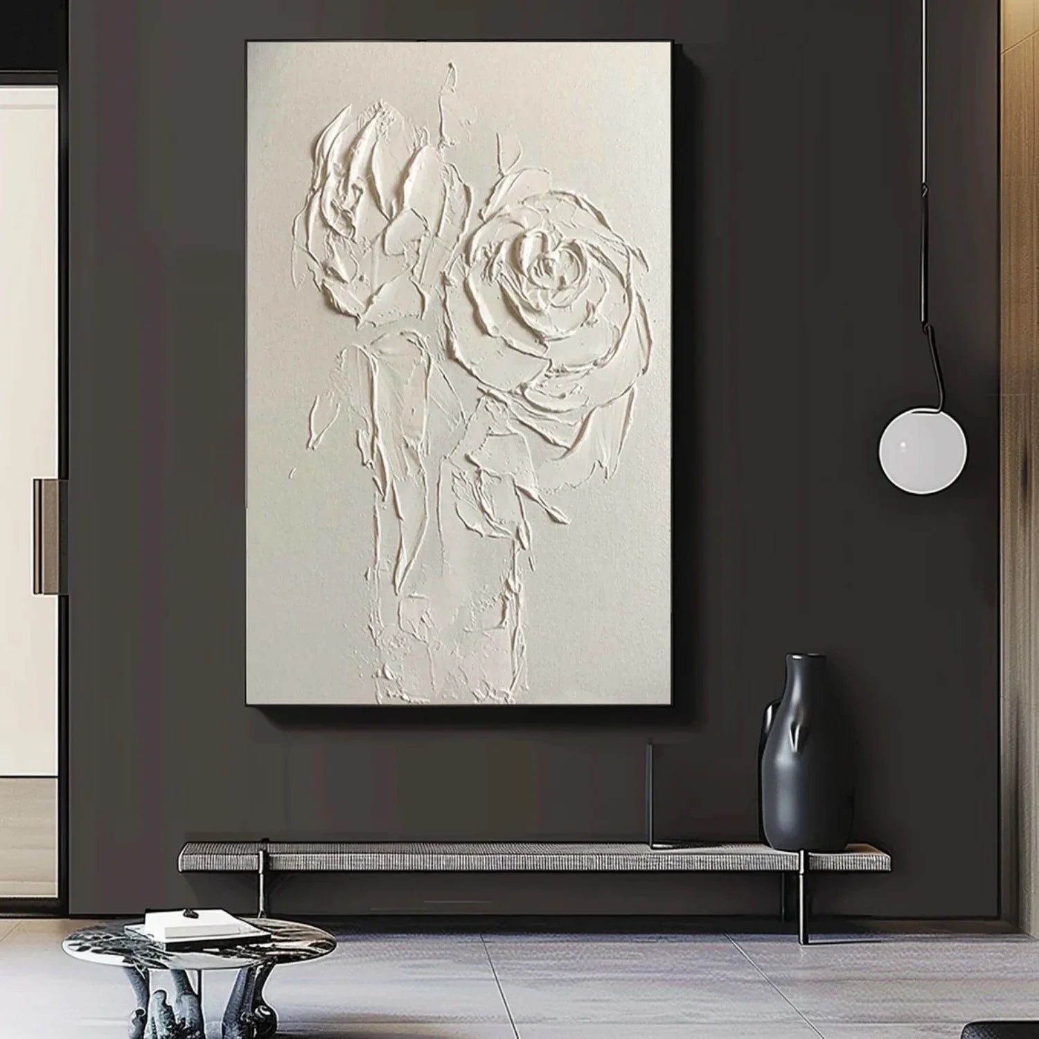 White Flower & Tree Abstract Textured Wall Art #ML128