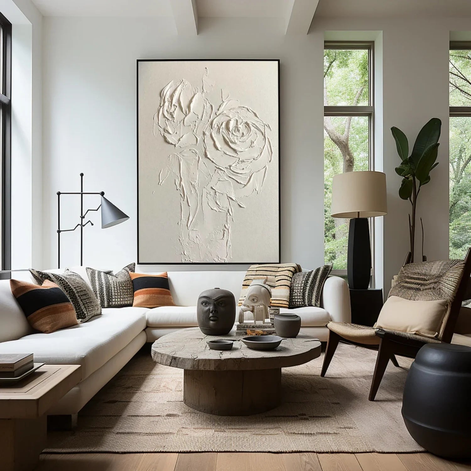 White Flower & Tree Abstract Textured Wall Art #ML128