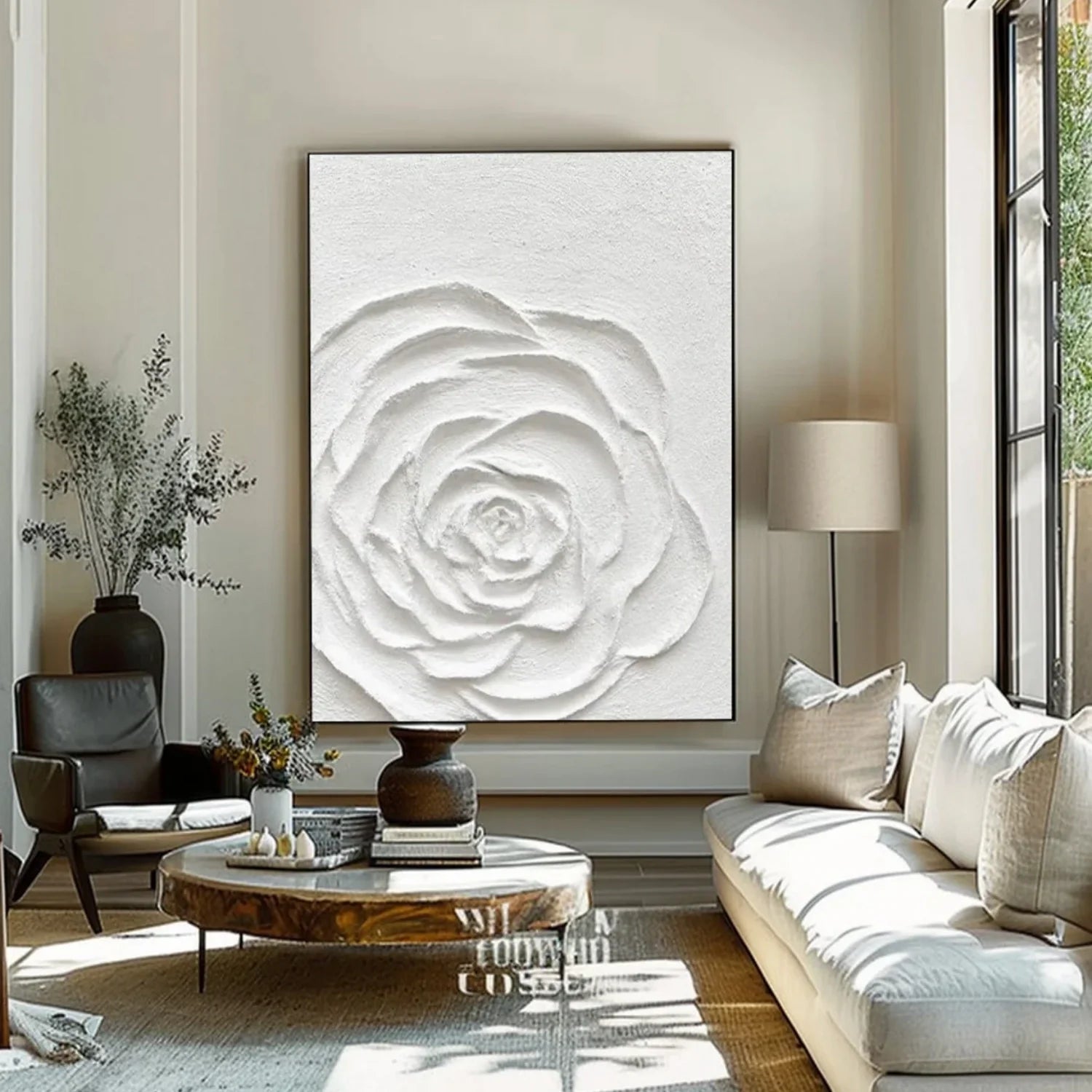 White Flower & Tree Abstract Textured Wall Art #ML127