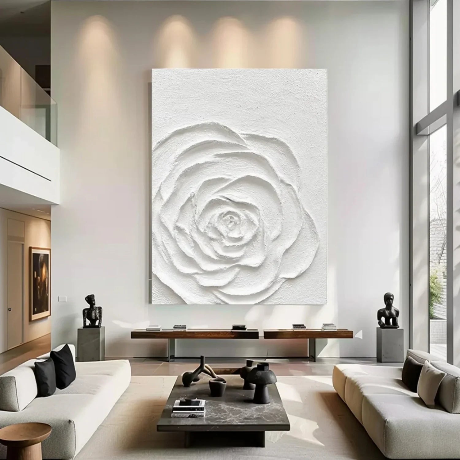 White Flower & Tree Abstract Textured Wall Art #ML127