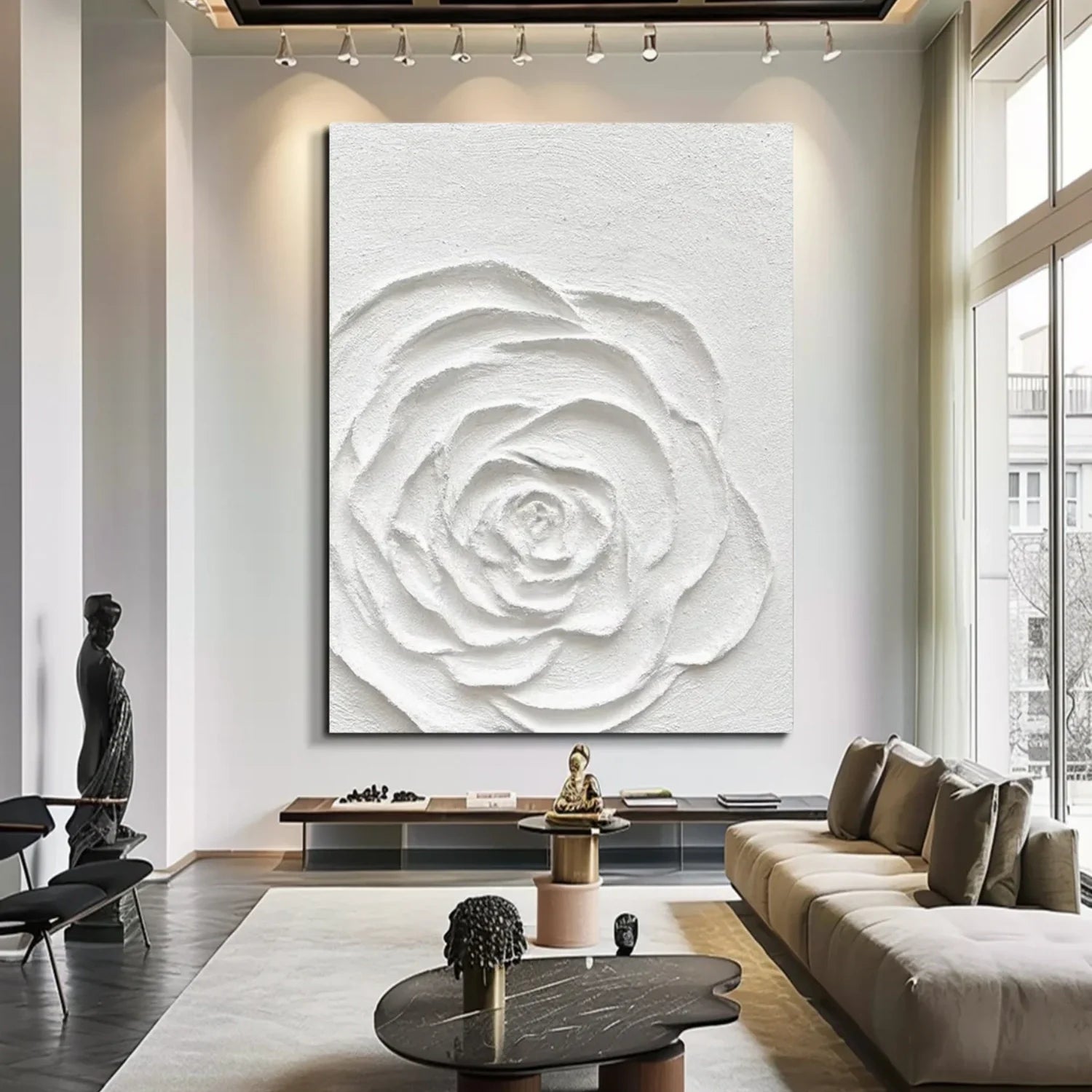 White Flower & Tree Abstract Textured Wall Art #ML127