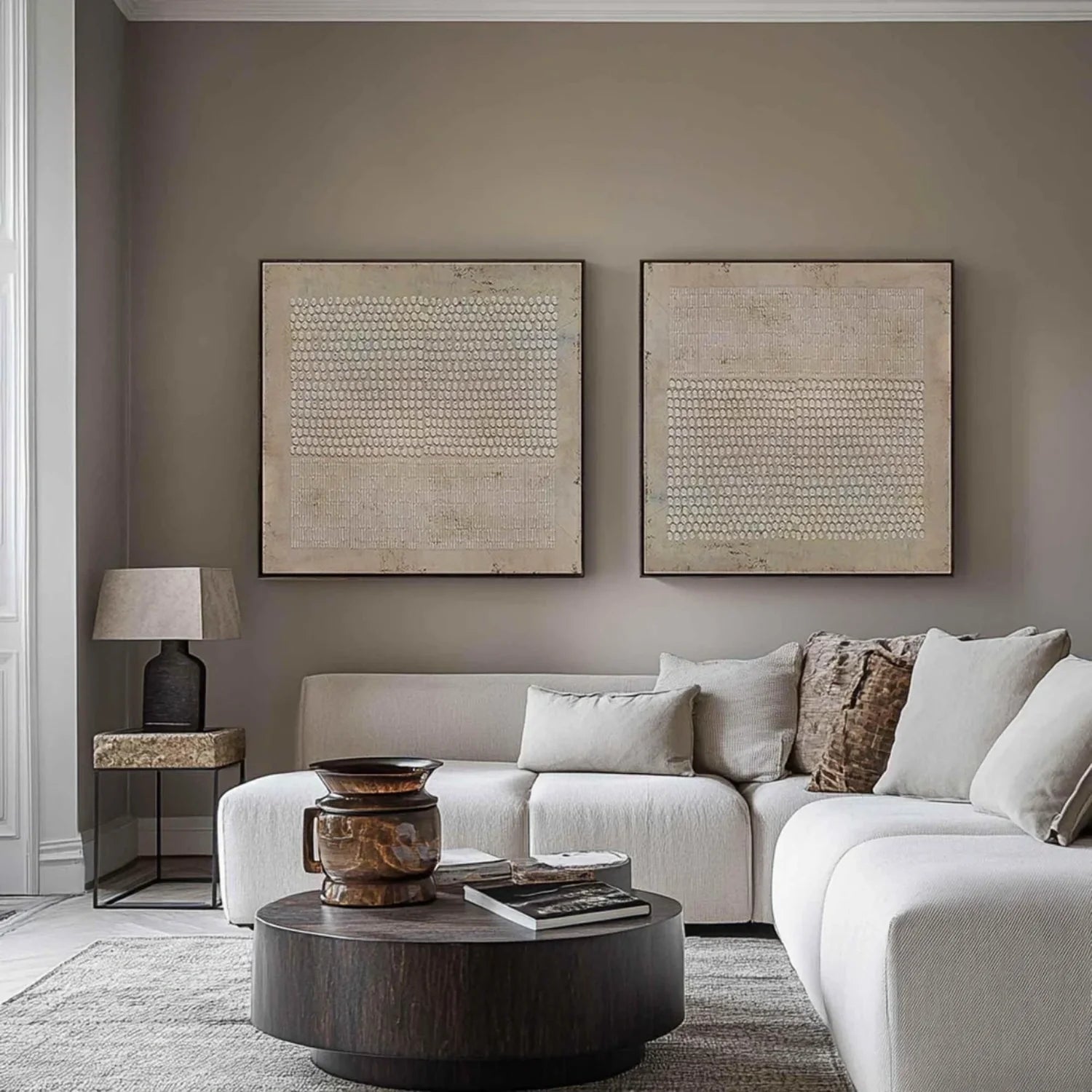 Beige and Brown Wabi Sabi Textured Canvas Art Set of 2 #WS637