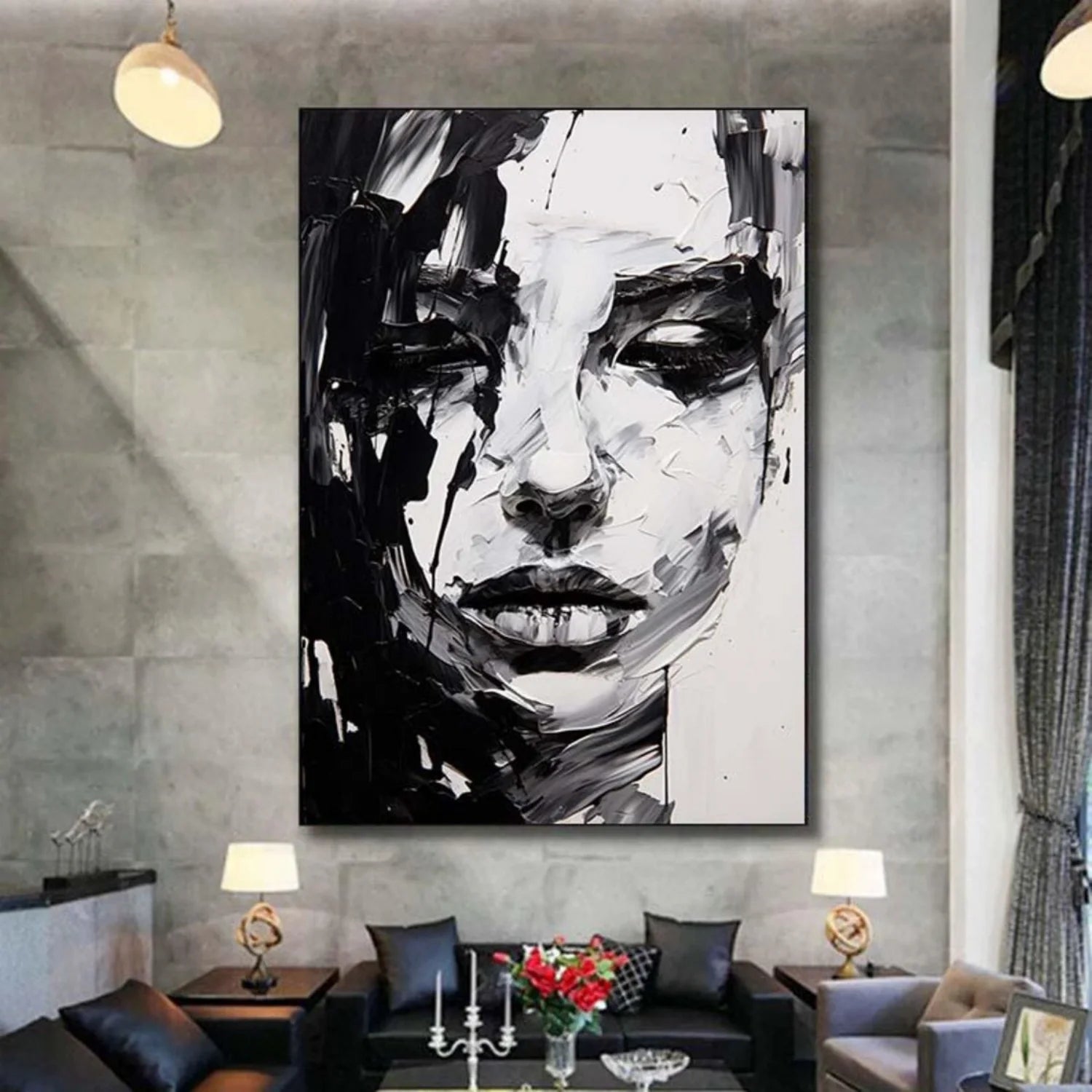 Abstract Portrait Black and White Painting #AP037