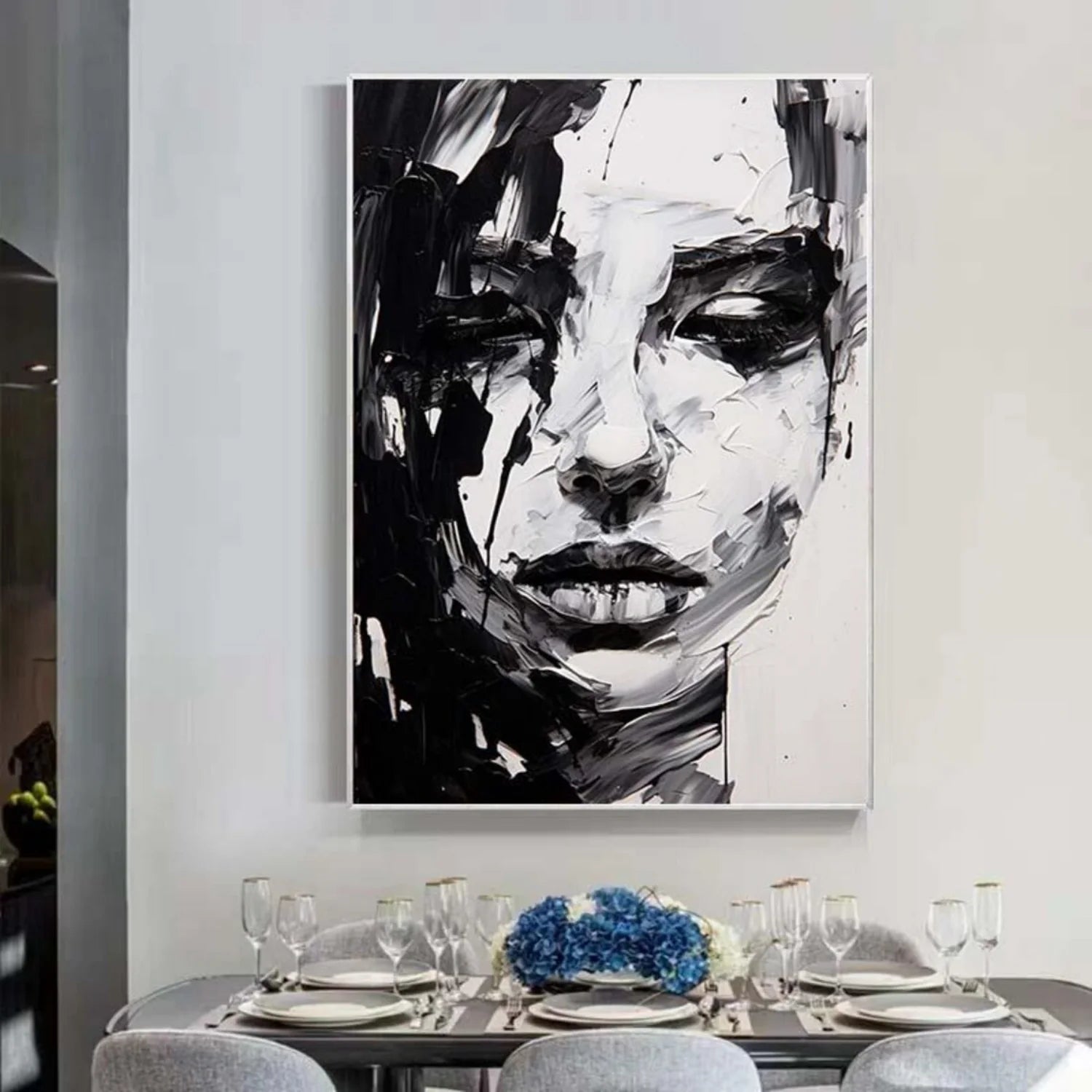 Abstract Portrait Black and White Painting #AP037