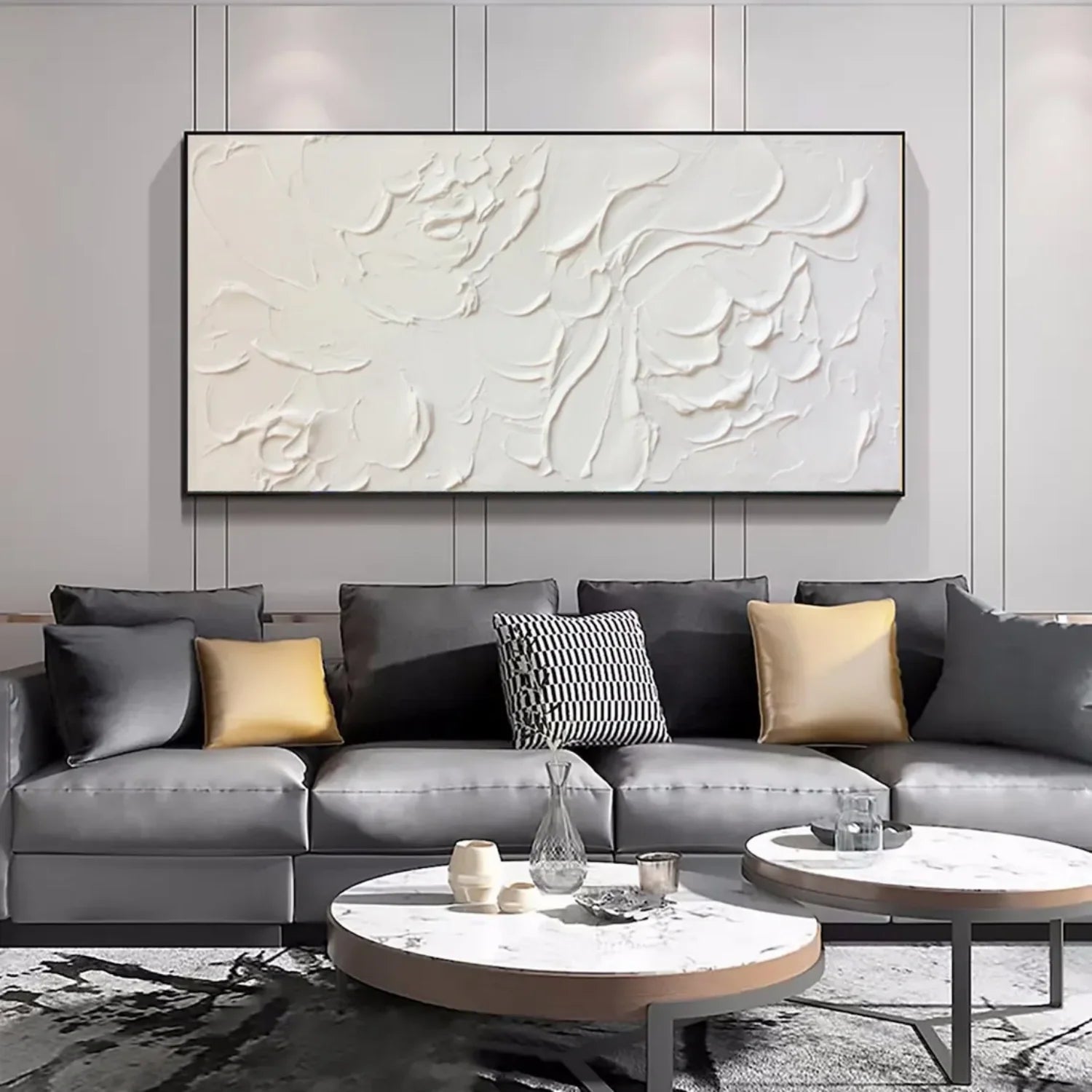White and Beige Minimalist Textured Canvas Art #MM259