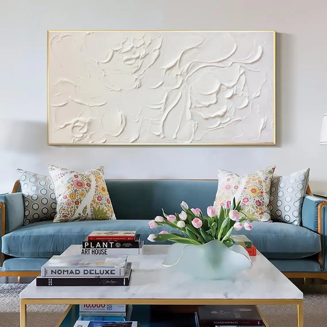 White and Beige Minimalist Textured Canvas Art #MM259