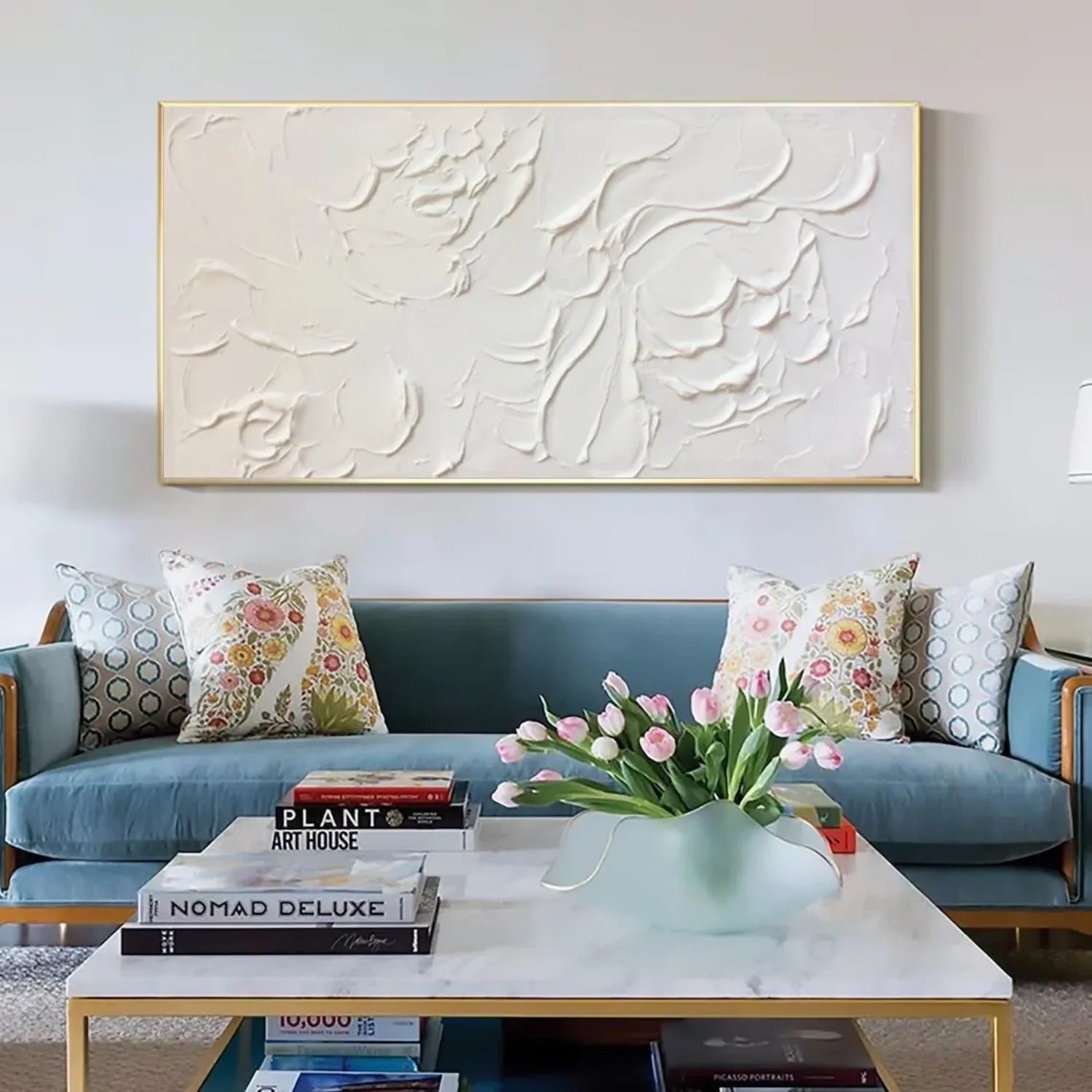 White and Beige Minimalist Textured Canvas Art #MM259