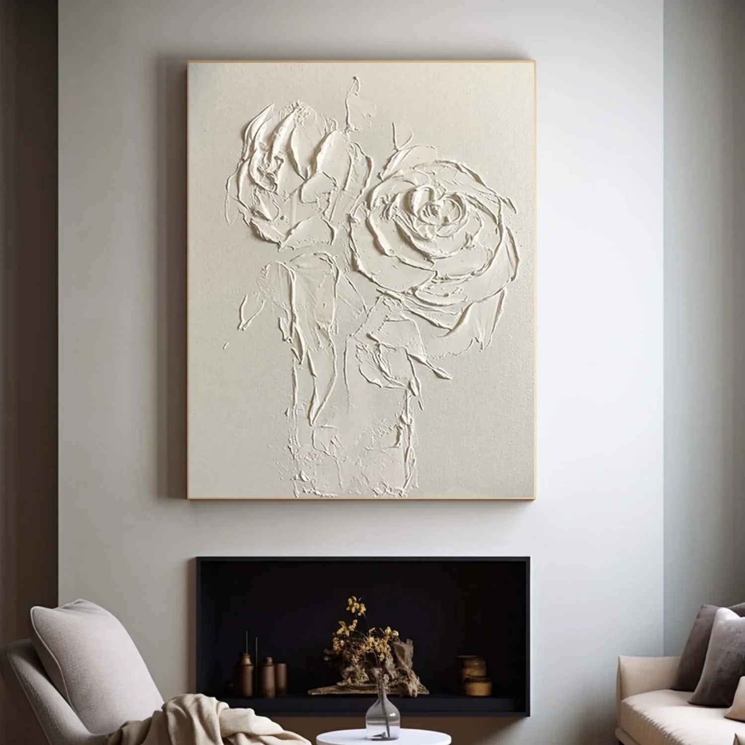 White Flower & Tree Abstract Textured Wall Art #ML128